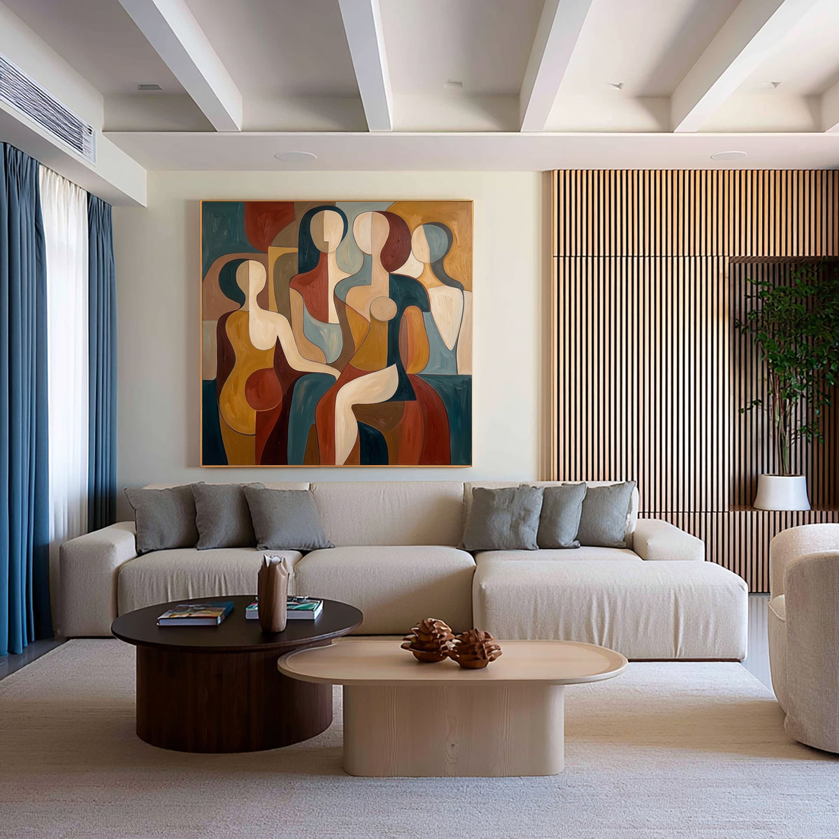 Large Elegant Abstract Figurative Statement Wall Art Modern Female Portrait Oil Painting Geometric Contemporary Artwork Luxury Home Decor