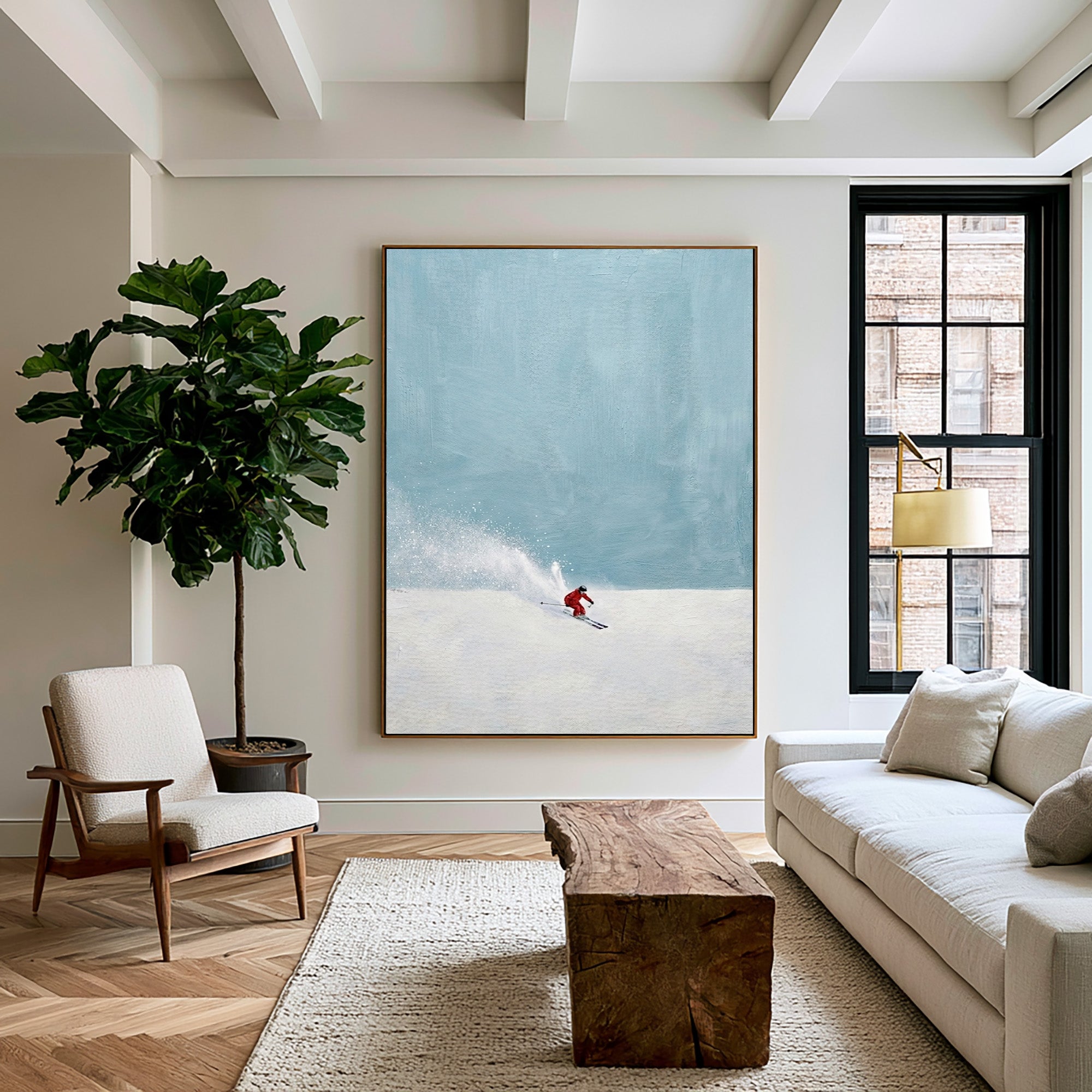 Large Modern Ski Wall Art Minimalist Snow Landscape Oil Painting