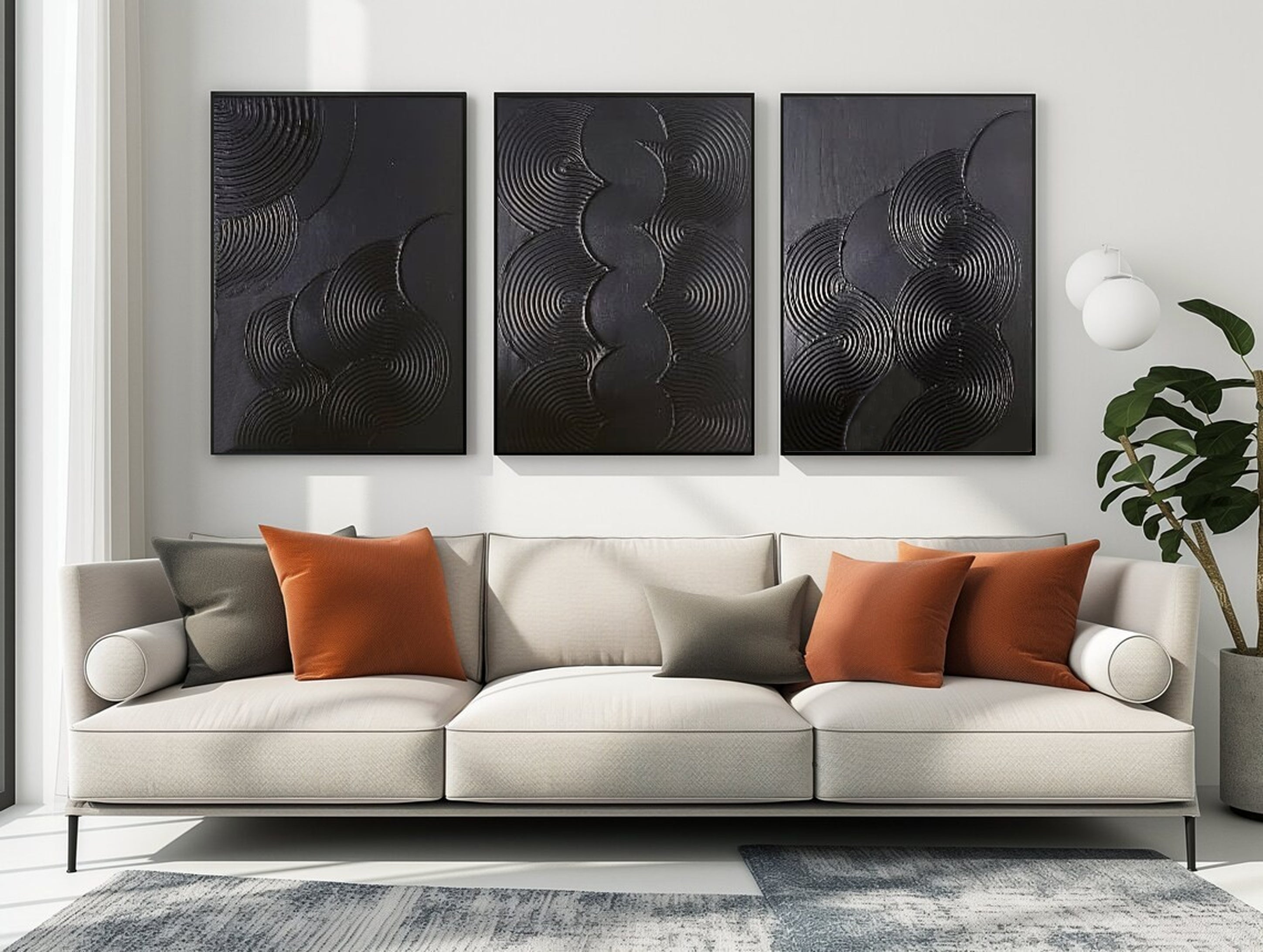 Mystic Rhythms Trio of Black Textured Abstract Paintings #MMAS 063