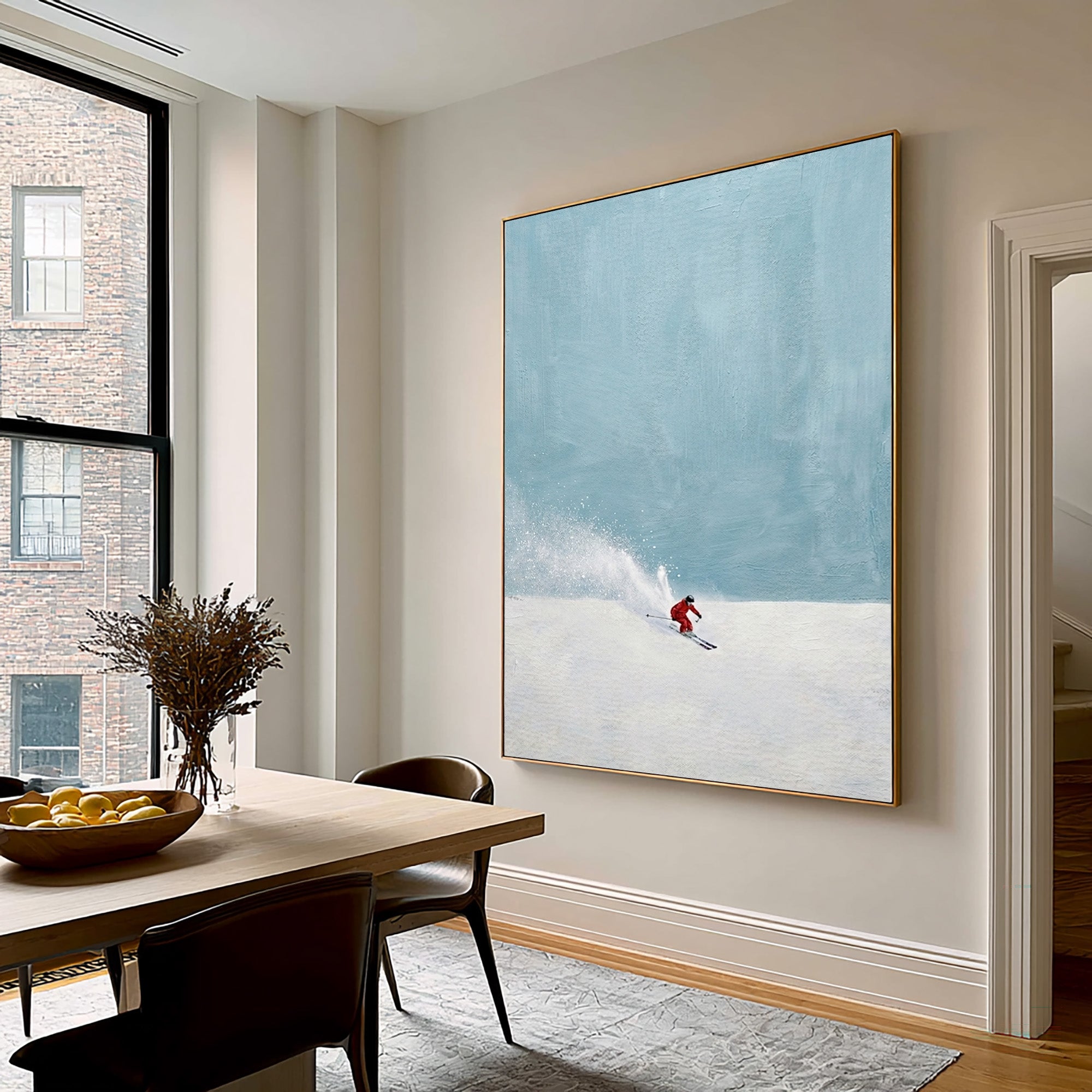 Large Modern Ski Wall Art Minimalist Snow Landscape Oil Painting