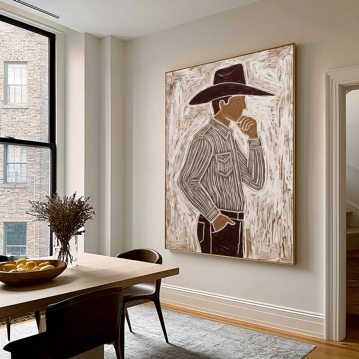 Hand Painted Cowboy Portrait Modern Western Wall Art