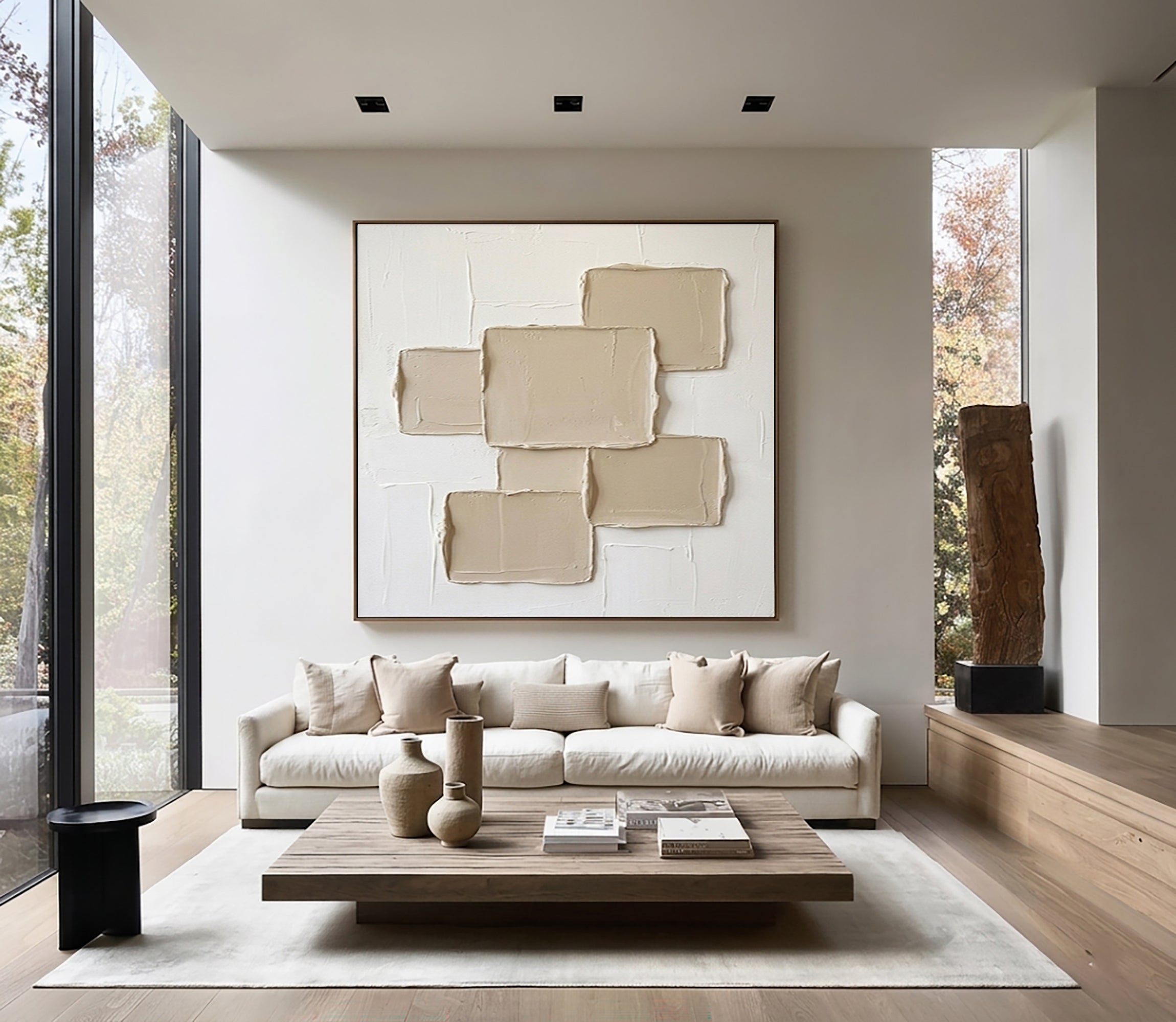 Large Hand Painted Texture Wall Art Modern Neutral Geometric Canvas 