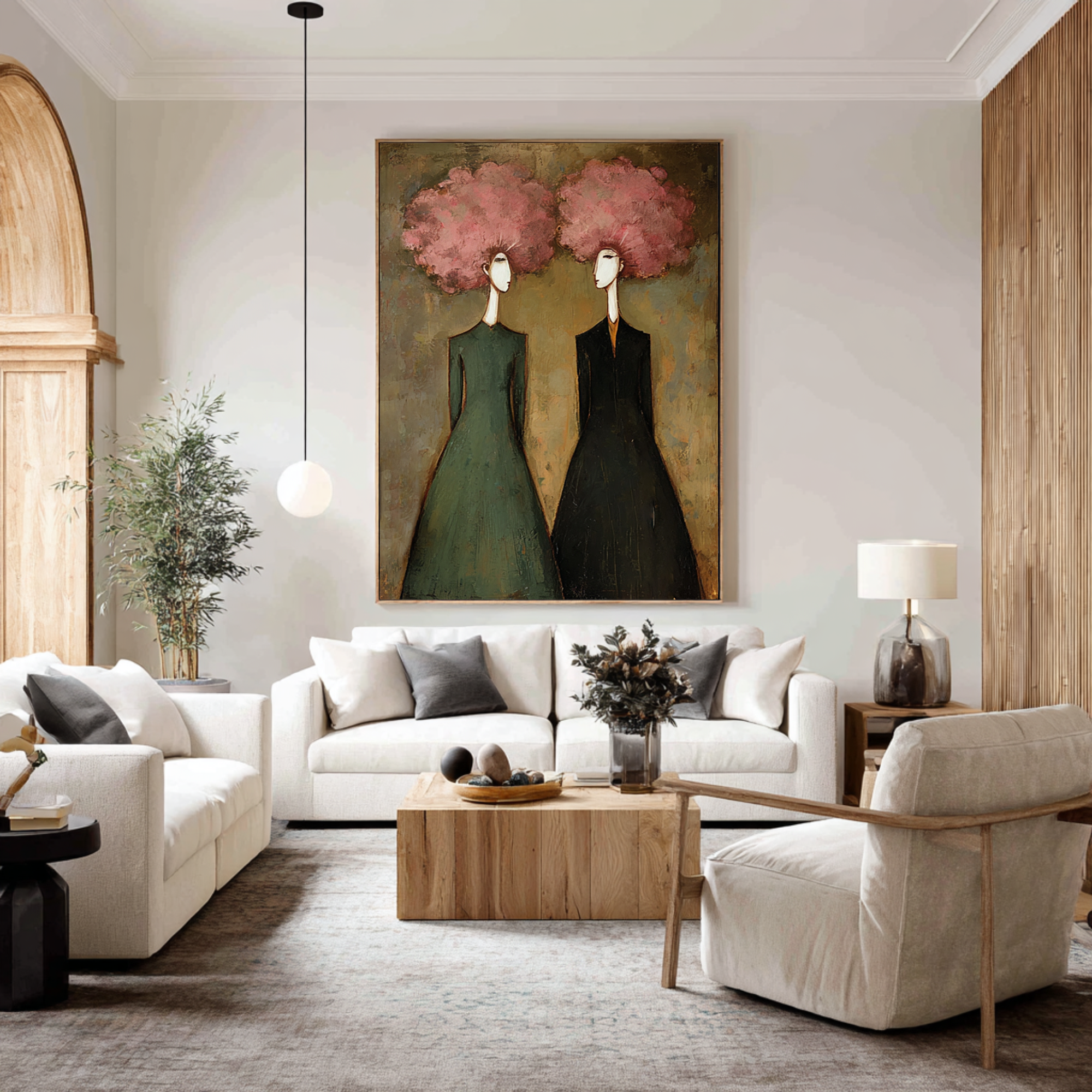 Elegant Figurative Oil Painting in Green and Pink #CZ 050