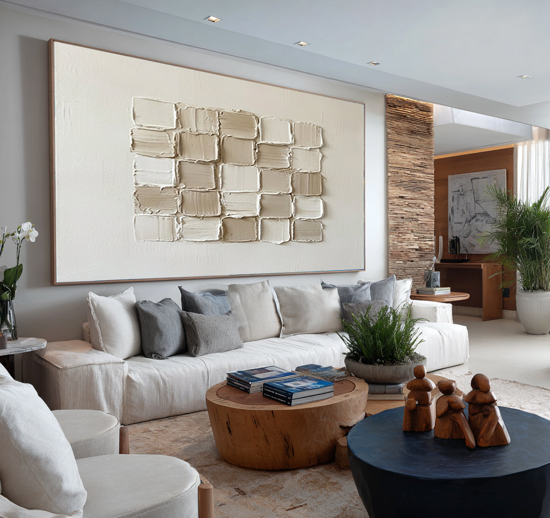Large Mosaic Texture Wall Art Neutral Contemporary Abstract Painting| KeiraArt
