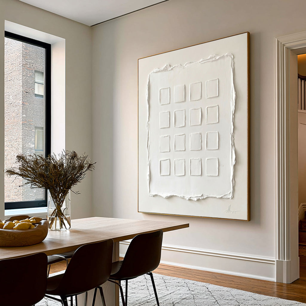 Large Minimal Geometric Relief Wall Art Ivory White Textured Abstract Painting Modern Home Decor