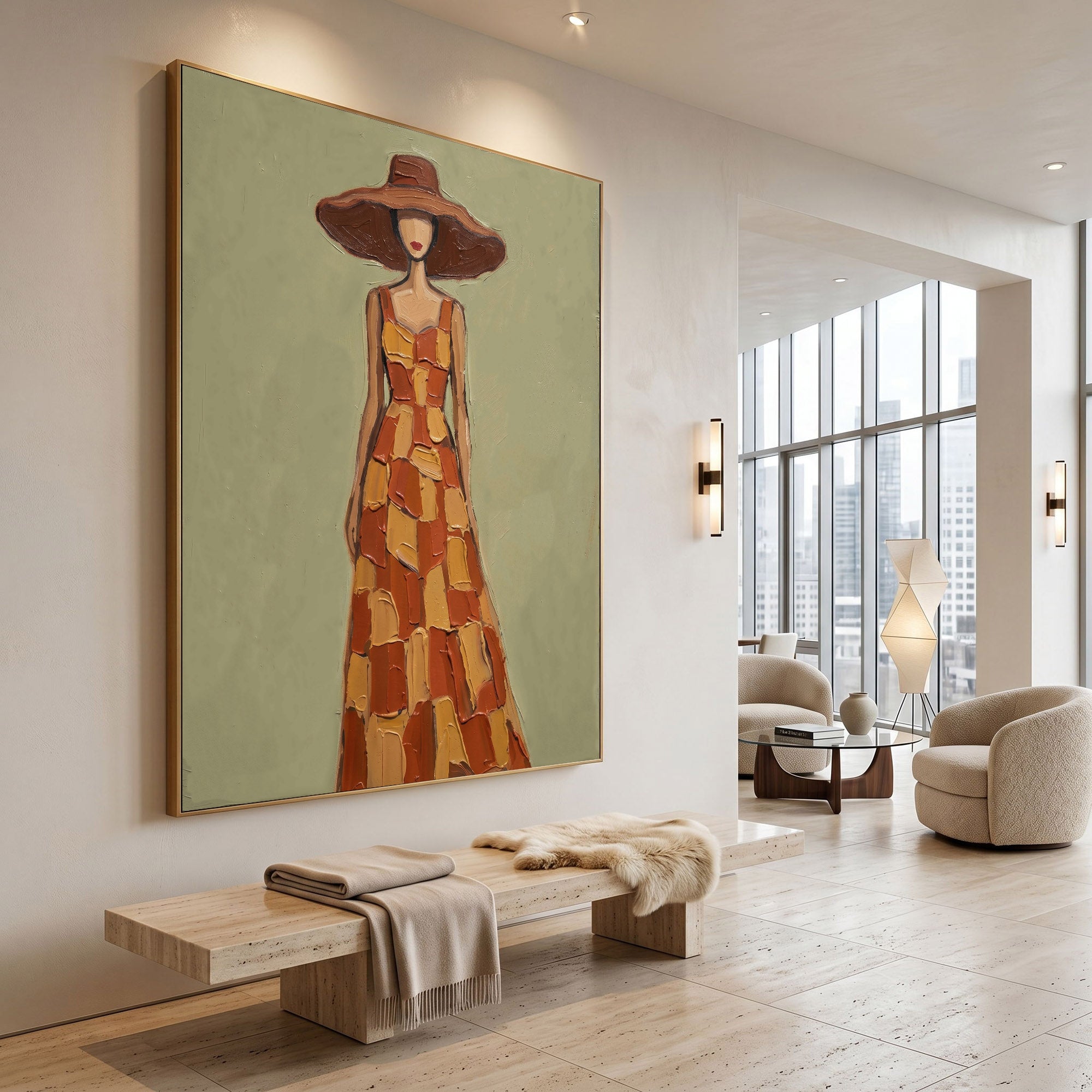 Large Modern Woman Portrait Wall Art Abstract Oil Painting Cowgirl Cowboy Vintage Americana Art Western Ranch Style Decor