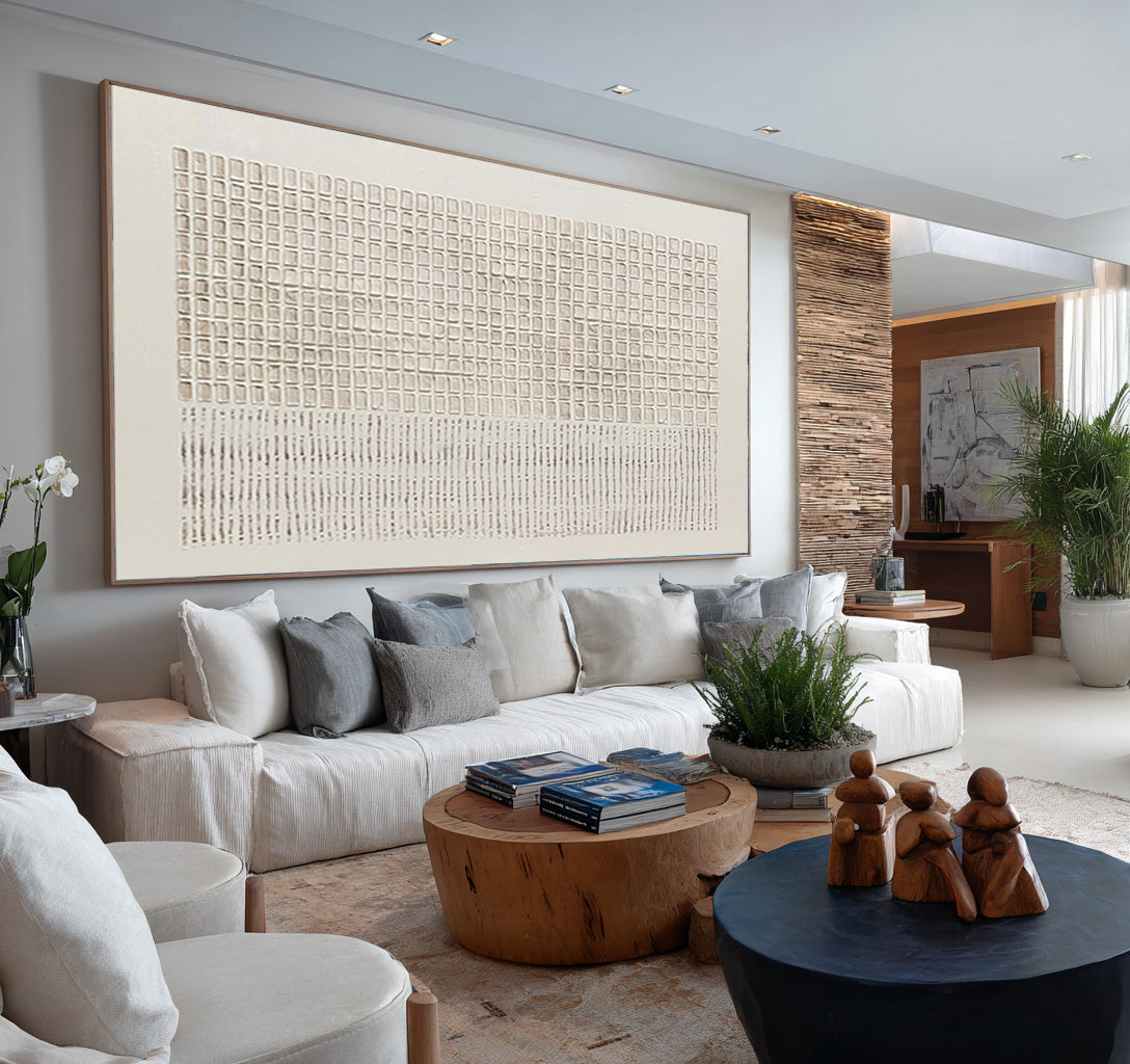 Large Geometric Relief Canvas Art Neutral Modern Luxury Wall Decor| KeiraArt 