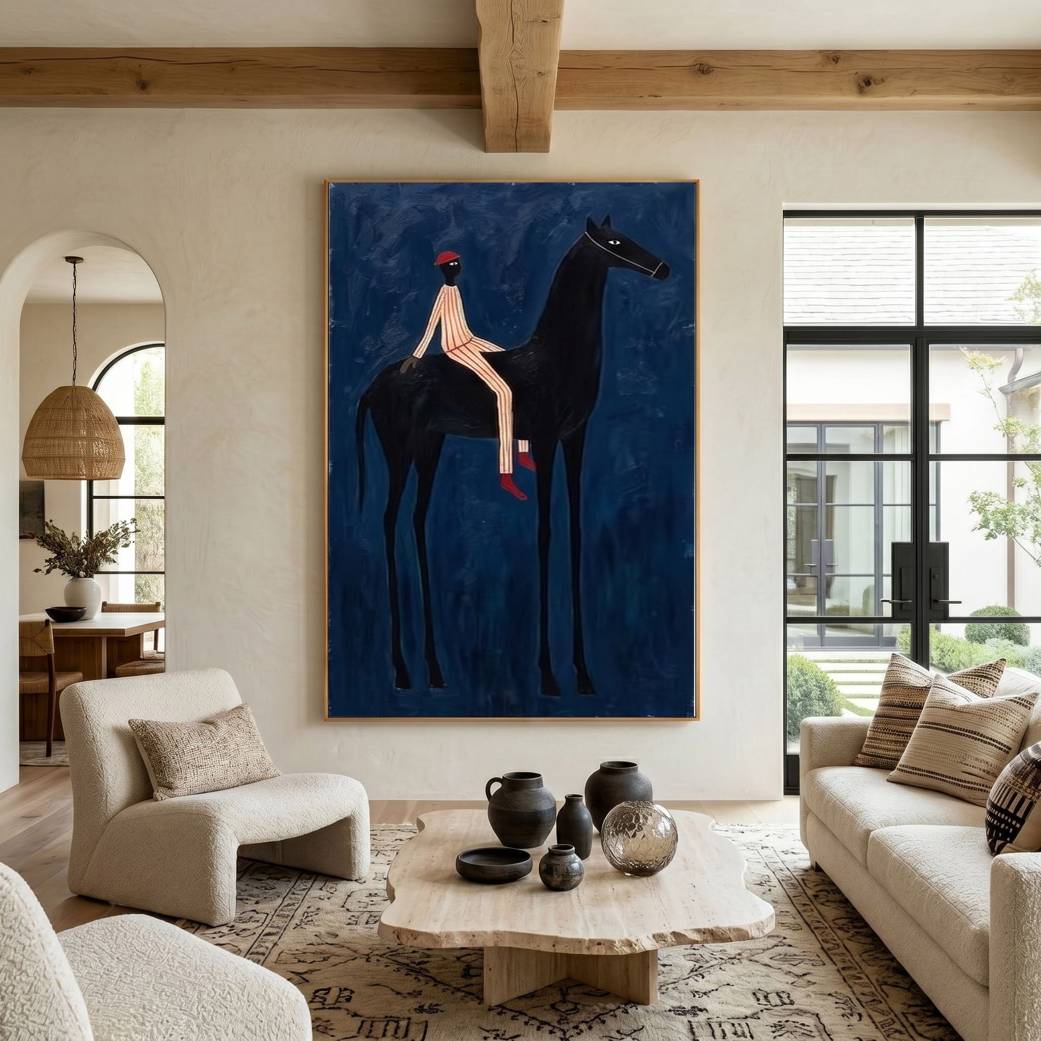 Large Midnight Cowboy Wall Art Modern Equestrian Painting