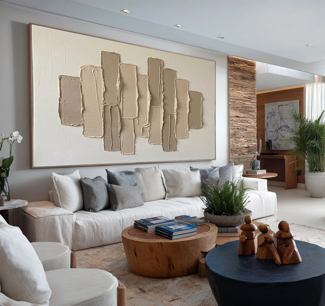 Large Neutral Geometric Wall Art Hand Painted Textured Canvas | KeiraArt  