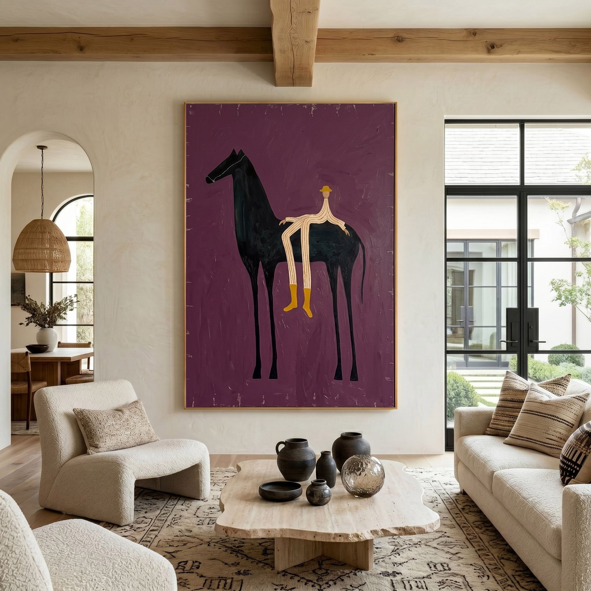 Large Cowboy Horse Wall Art Modern Western Minimalist Canvas Painting