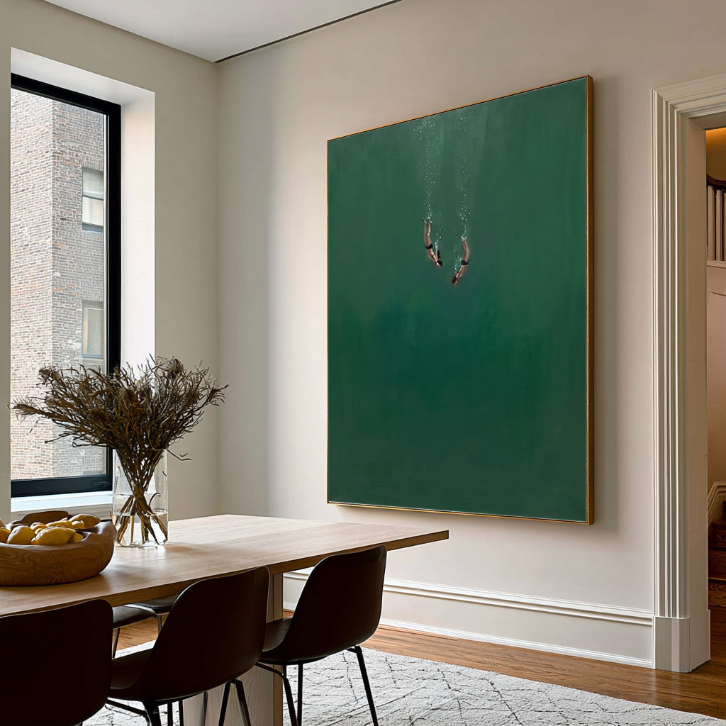 Large Contemporary Ocean Wall Art Minimalist Underwater Divers Oil Painting