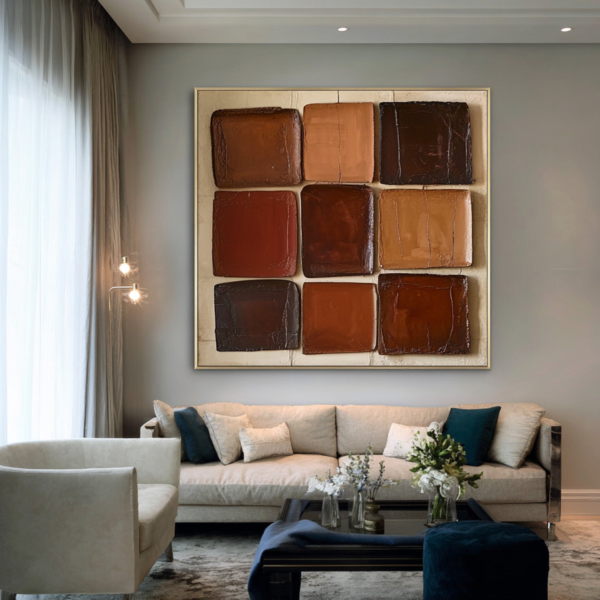 Large Earth Tone Square Grid | KeiraArt #CZ 008