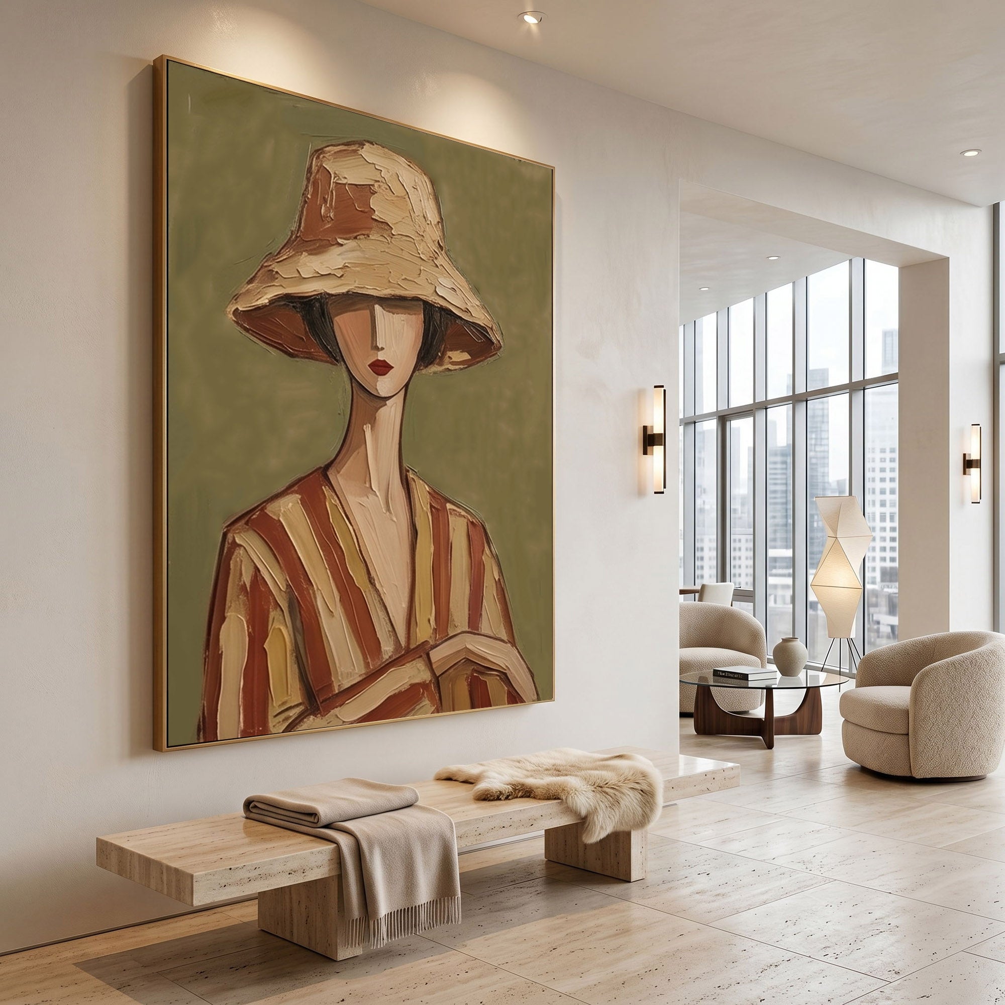 Large Modern Woman Portrait Wall Art Abstract Oil Painting Vintage Americana Art Cowgirl Cowboy Western Heritage Fashion Decor Luxury Home