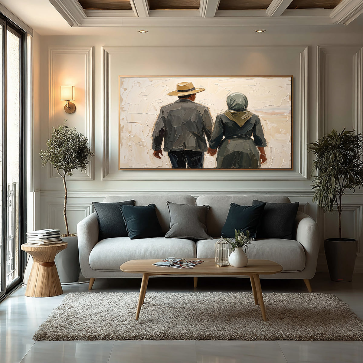Large Modern Rustic Couple Portrait Wall Art Textured Oil Painting Country Inspired Figurative Artwork Contemporary Farmhouse Decor