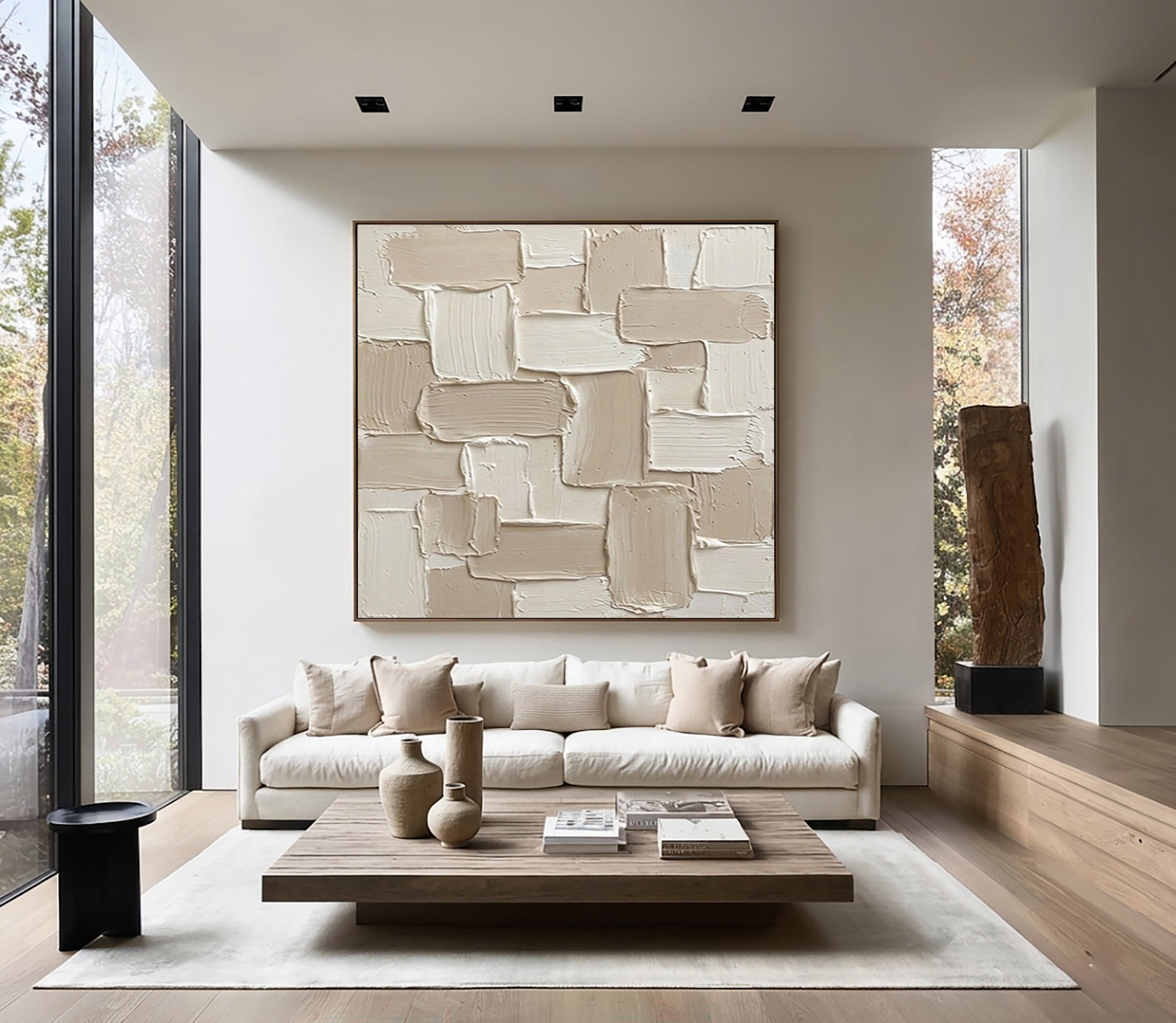 Large Layered Architectural Block Wall Art Neutral Contemporary Sculptural Painting