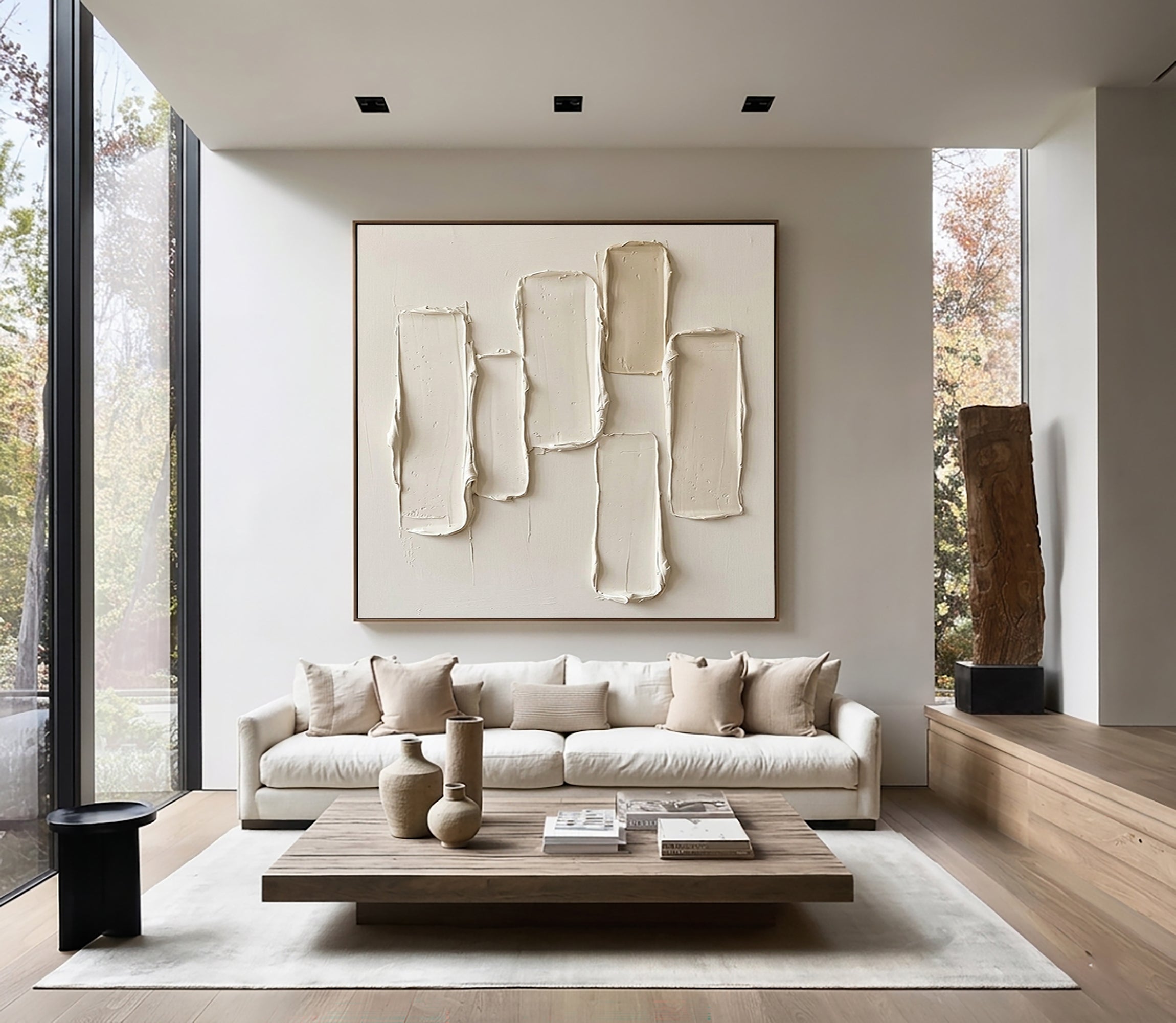 Large Quiet Vertical Structure Wall Art Contemporary Neutral Texture Painting