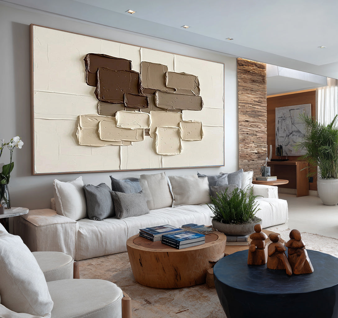 Large Coffee Brown Textured Wall Art Modern Geometric Canvas| KeiraArt
