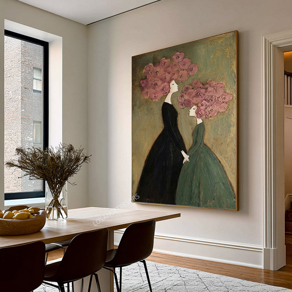 Large Floral Portrait Wall Art Modern Botanical Figure Oil Painting