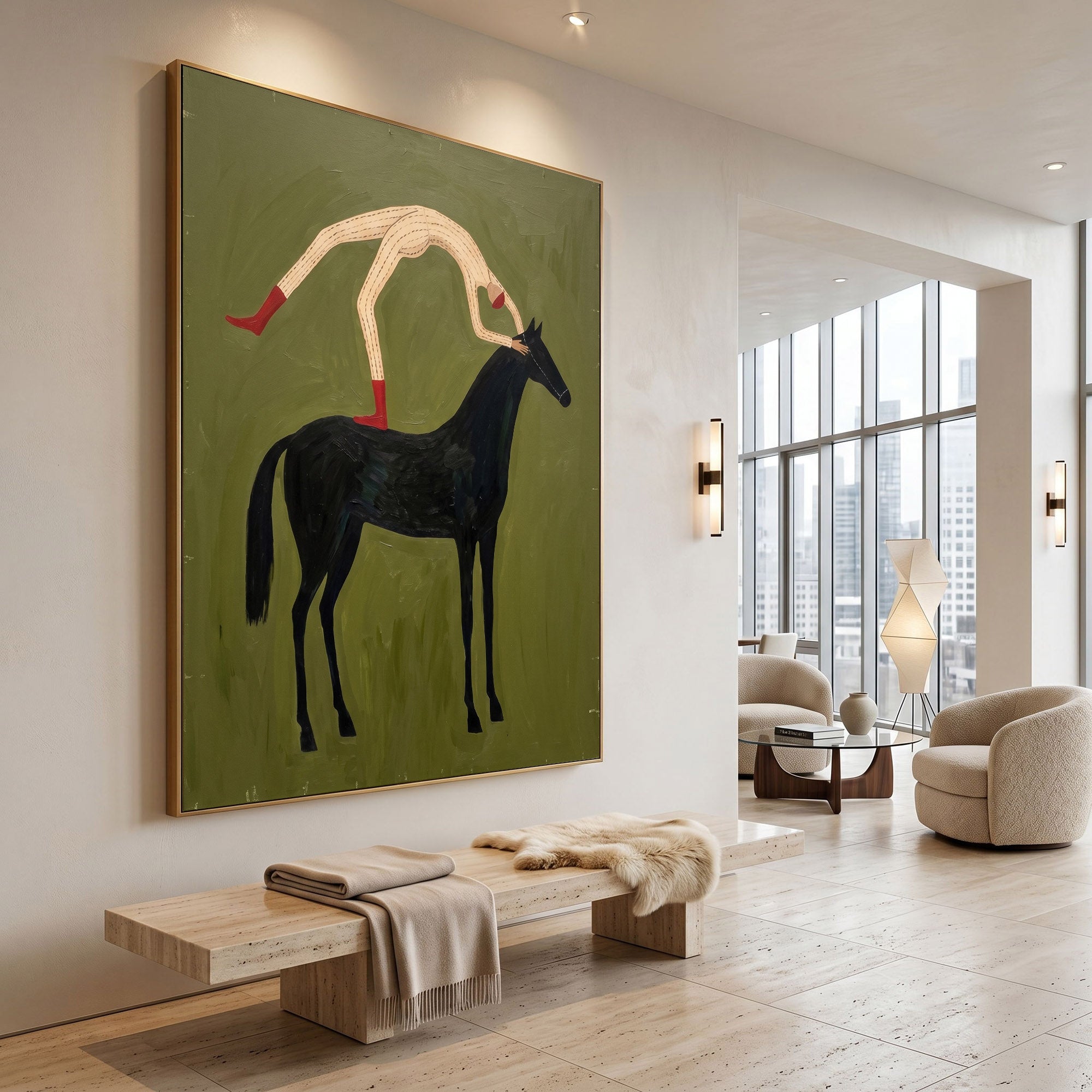 Large Cowboy Horse Wall Art Modern Western Minimalist Canvas Painting