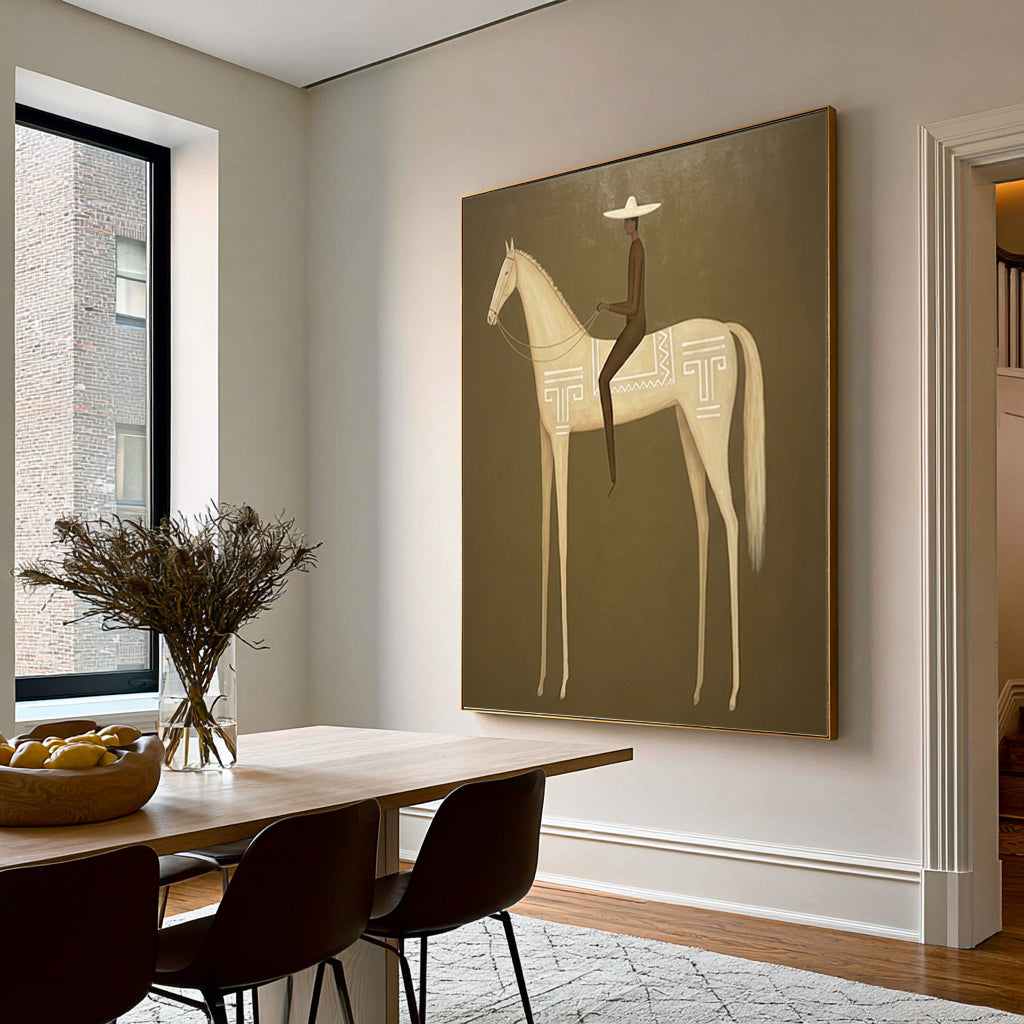 Large Elegant Rider Wall Art Horse Equestrian Oil Painting Cowboy Cowgirl Inspired Vintage Americana Western Artwork Luxury Home Decor