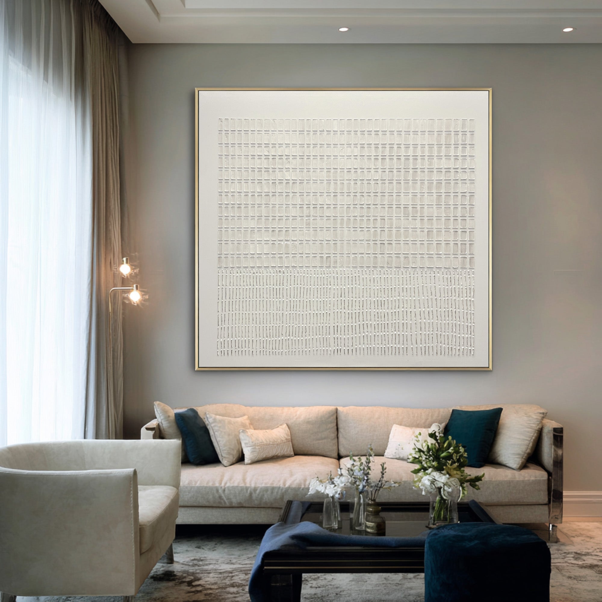 Minimalist Large White Grid Wall Art | KeiraArt #CZ 009