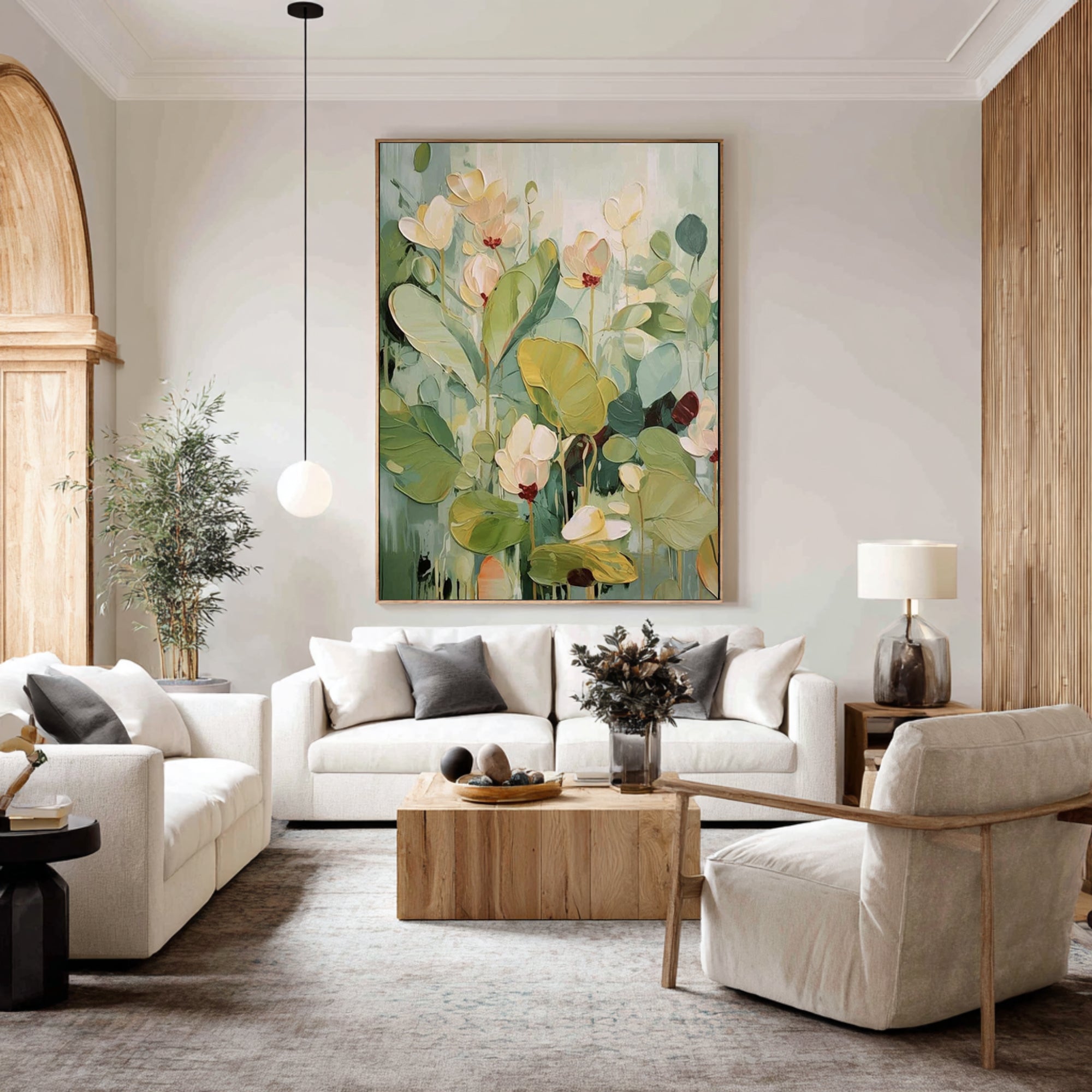 Oversized Green Botanical Canvas Art Contemporary Floral Painting