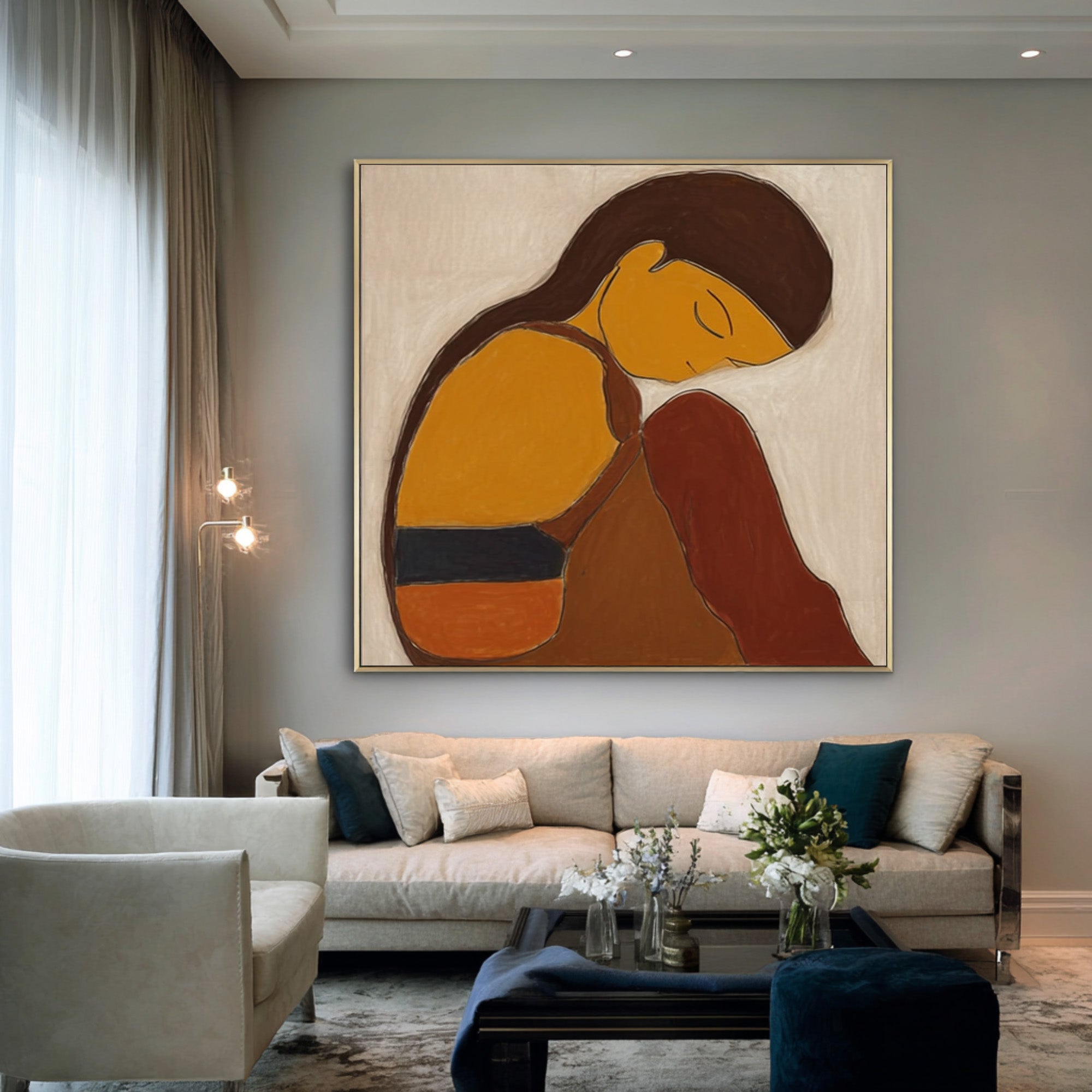 Mid Century Modern Abstract Figure Painting #CZ 030