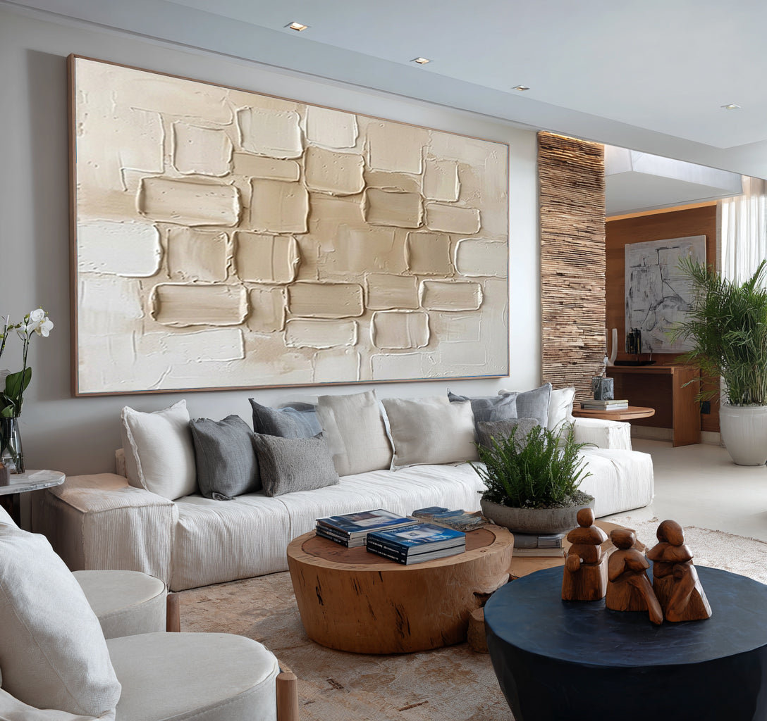 Large Neutral Architectural Texture Wall Art Modern Horizontal Canvas| KeiraArt 