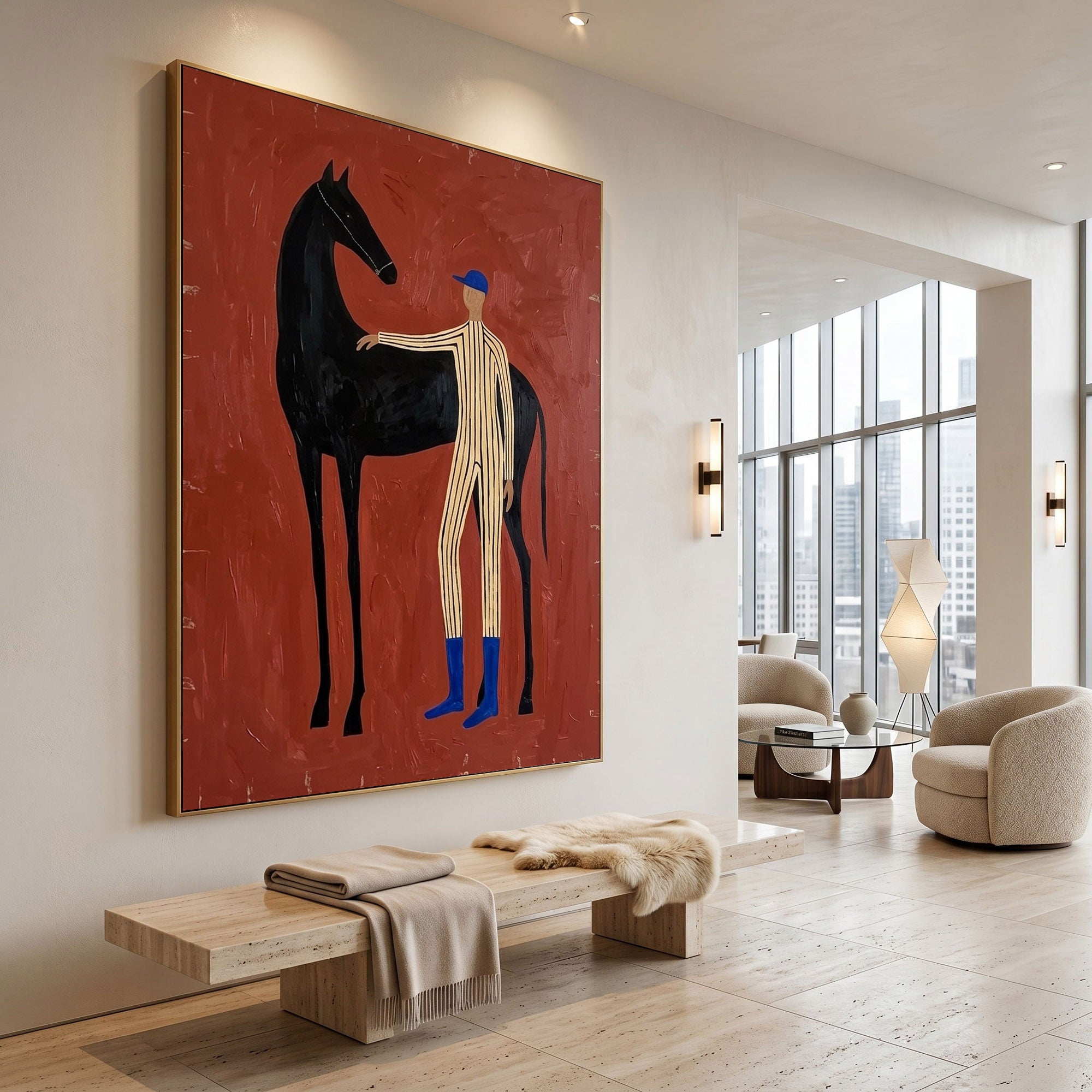 Large Cowboy Horse Wall Art Modern Western Canvas Painting 