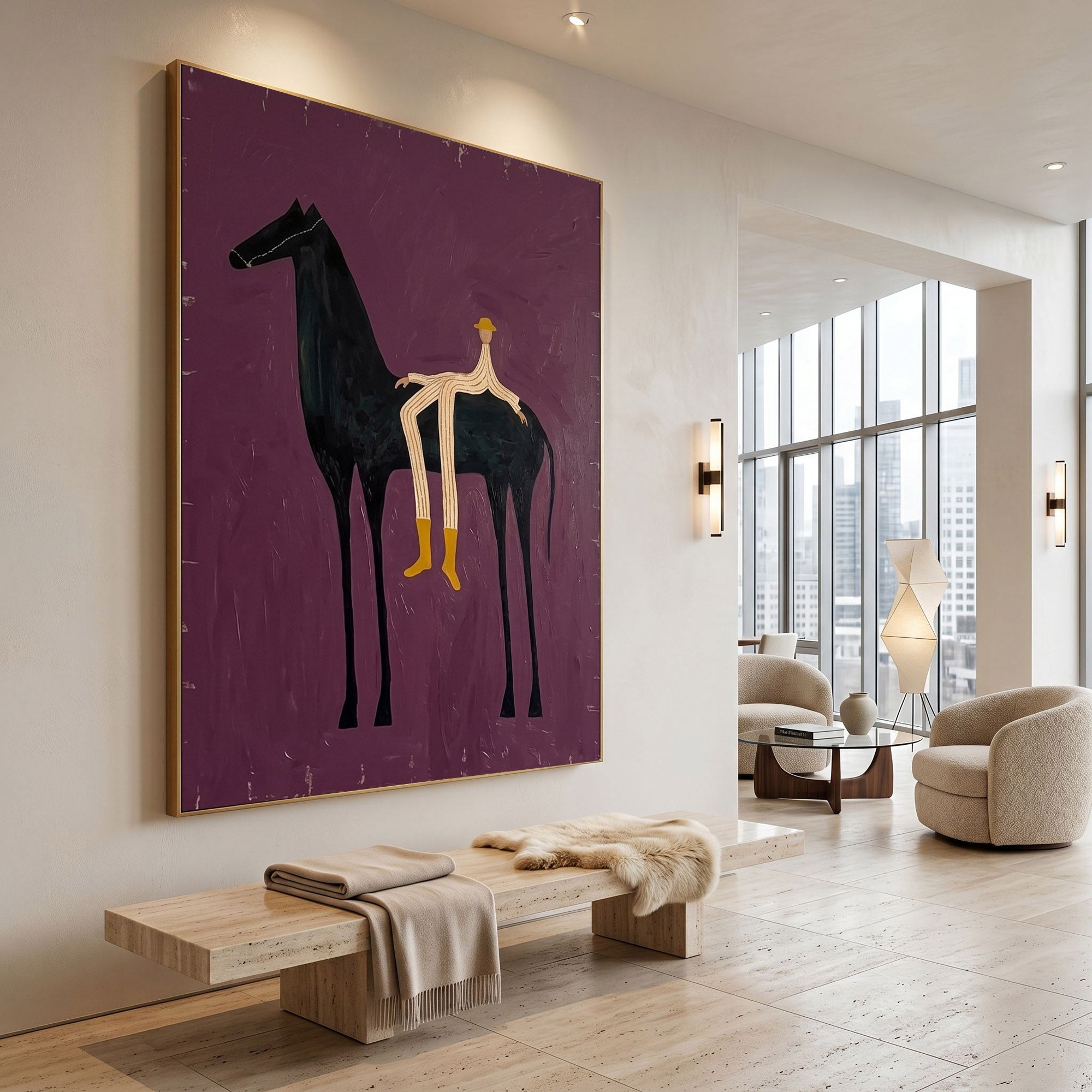 Large Cowboy Horse Wall Art Modern Western Minimalist Canvas Painting