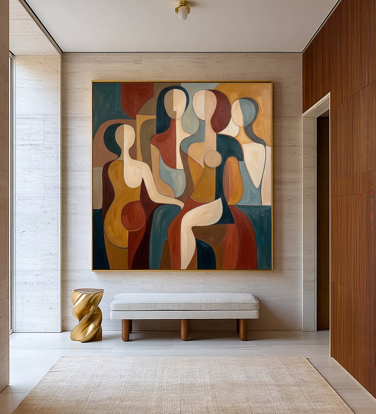 Large Elegant Abstract Figurative Statement Wall Art Modern Female Portrait Oil Painting Geometric Contemporary Artwork Luxury Home Decor