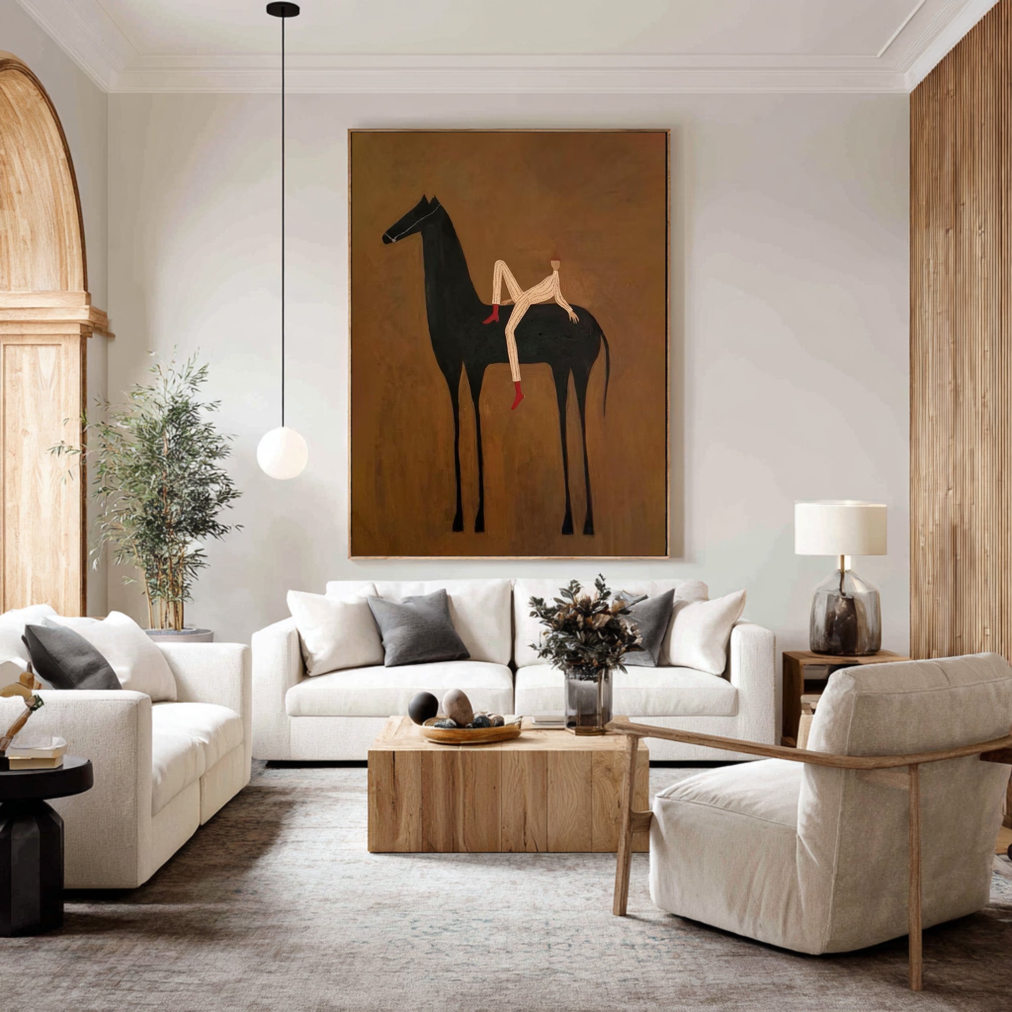 Large Contemporary Horse Rider Wall Art Oversized Equestrian Painting 
