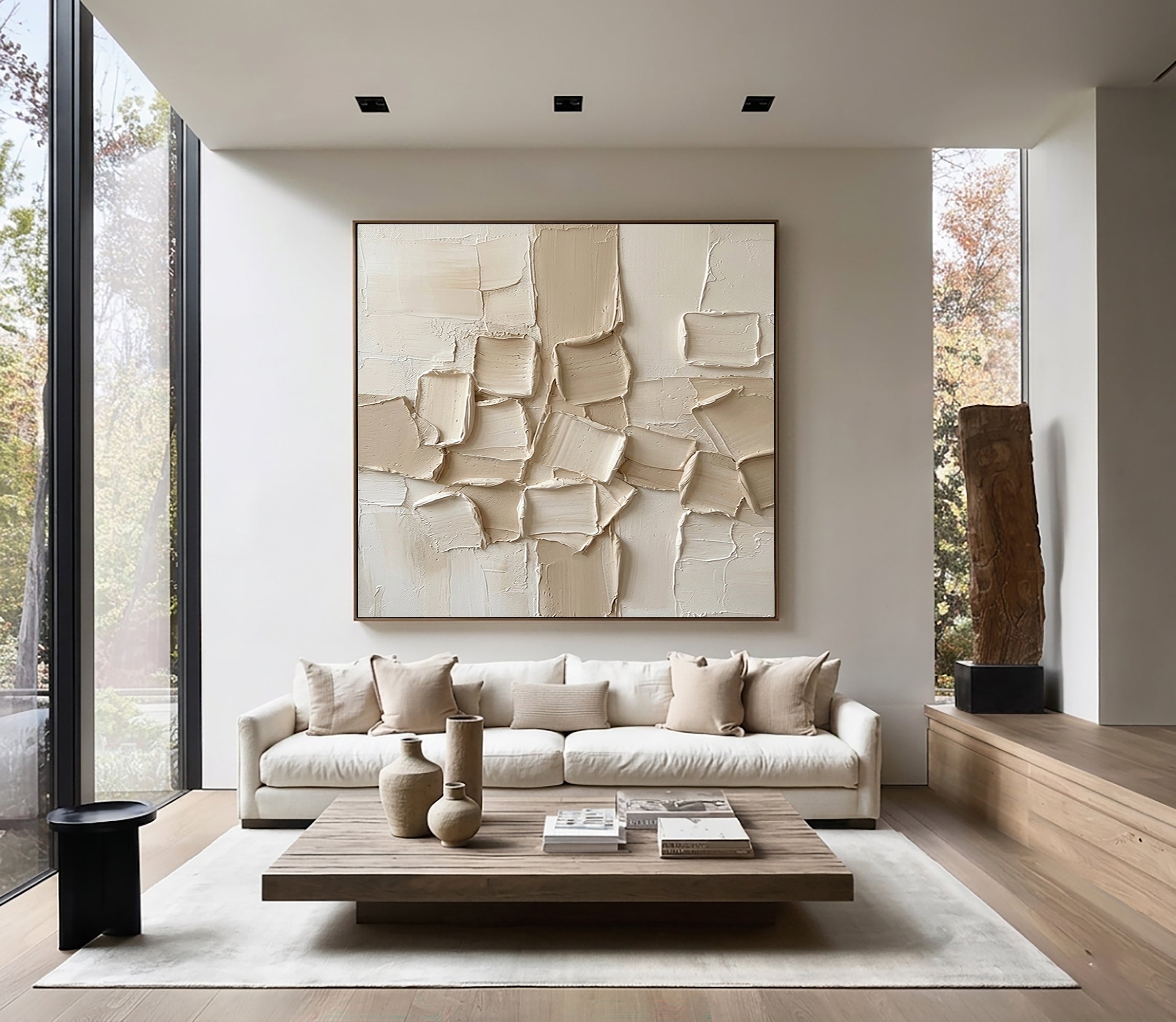 Large Mineral Relief Composition Wall Art Neutral Textured Canvas Painting