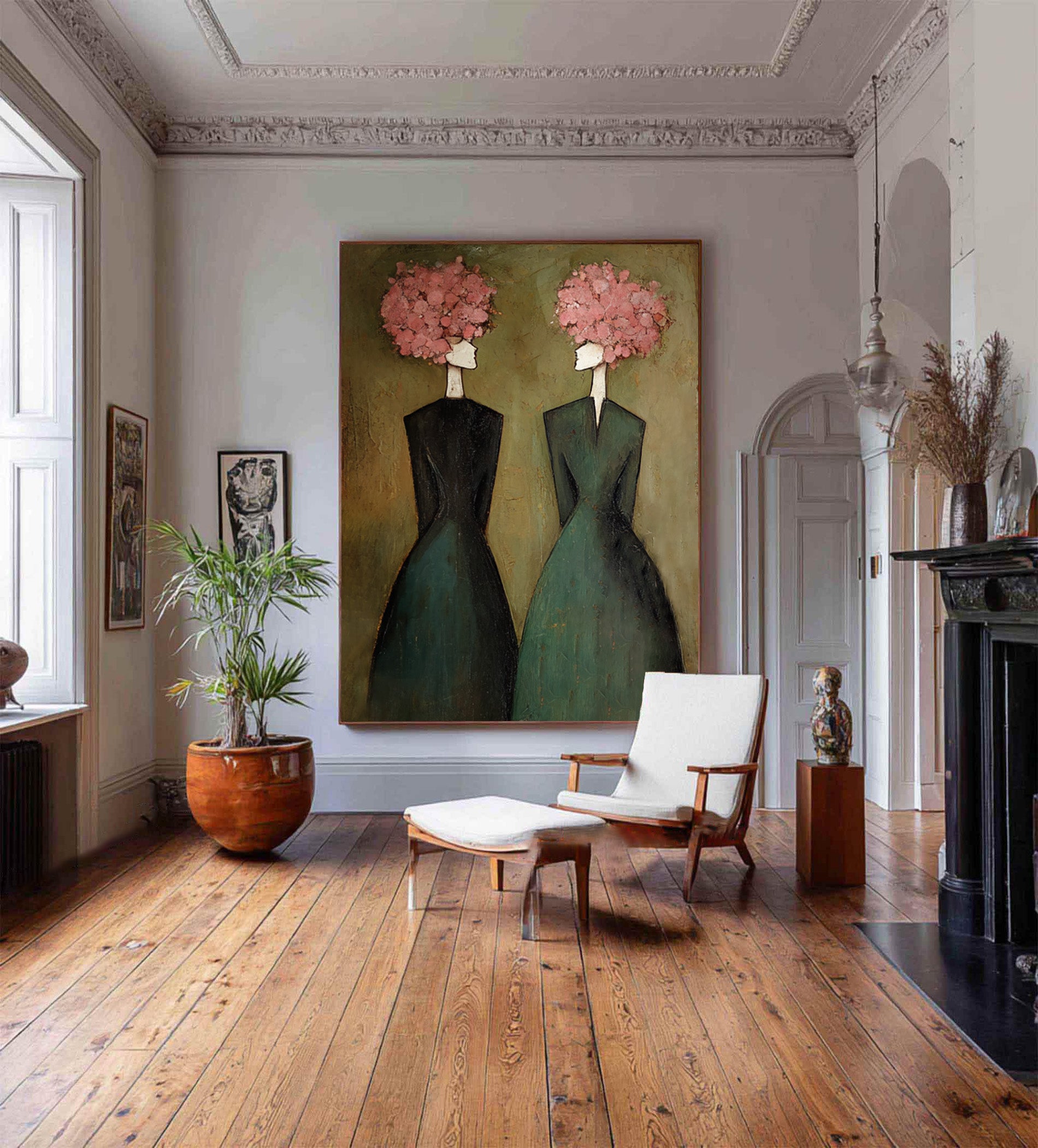 Abstract Women Oil Painting with Floral Hair #CZ 032