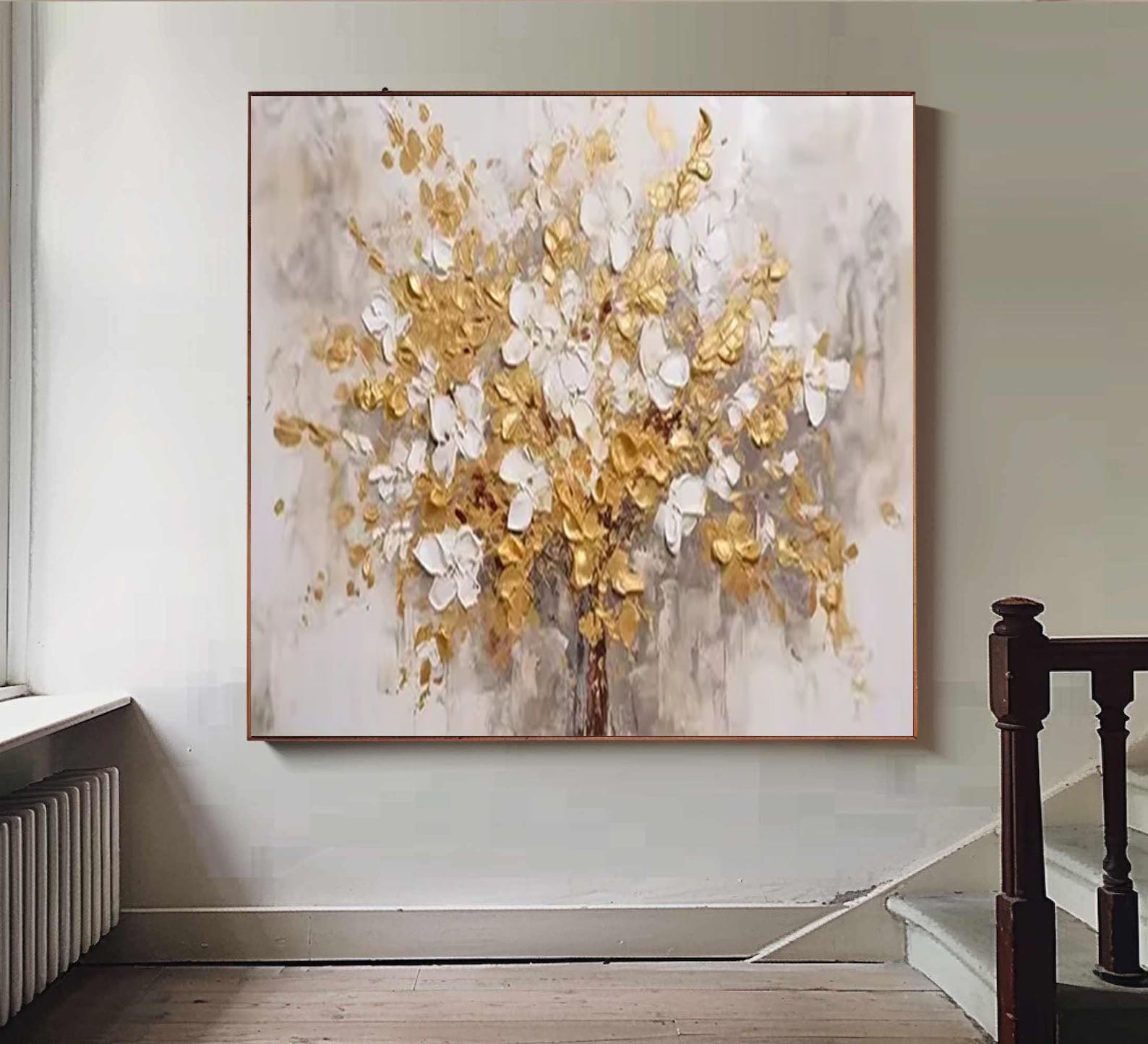 Golden Blossoms Tree Art Luxurious Modern Wall Decor #FT 051