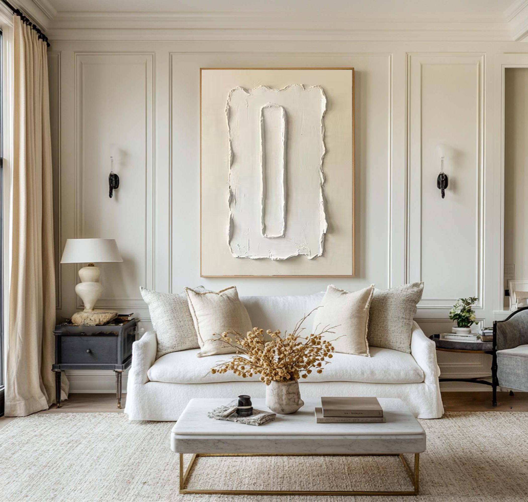 Large Contemporary Relief Wall Art with Soft Ivory Texture Design