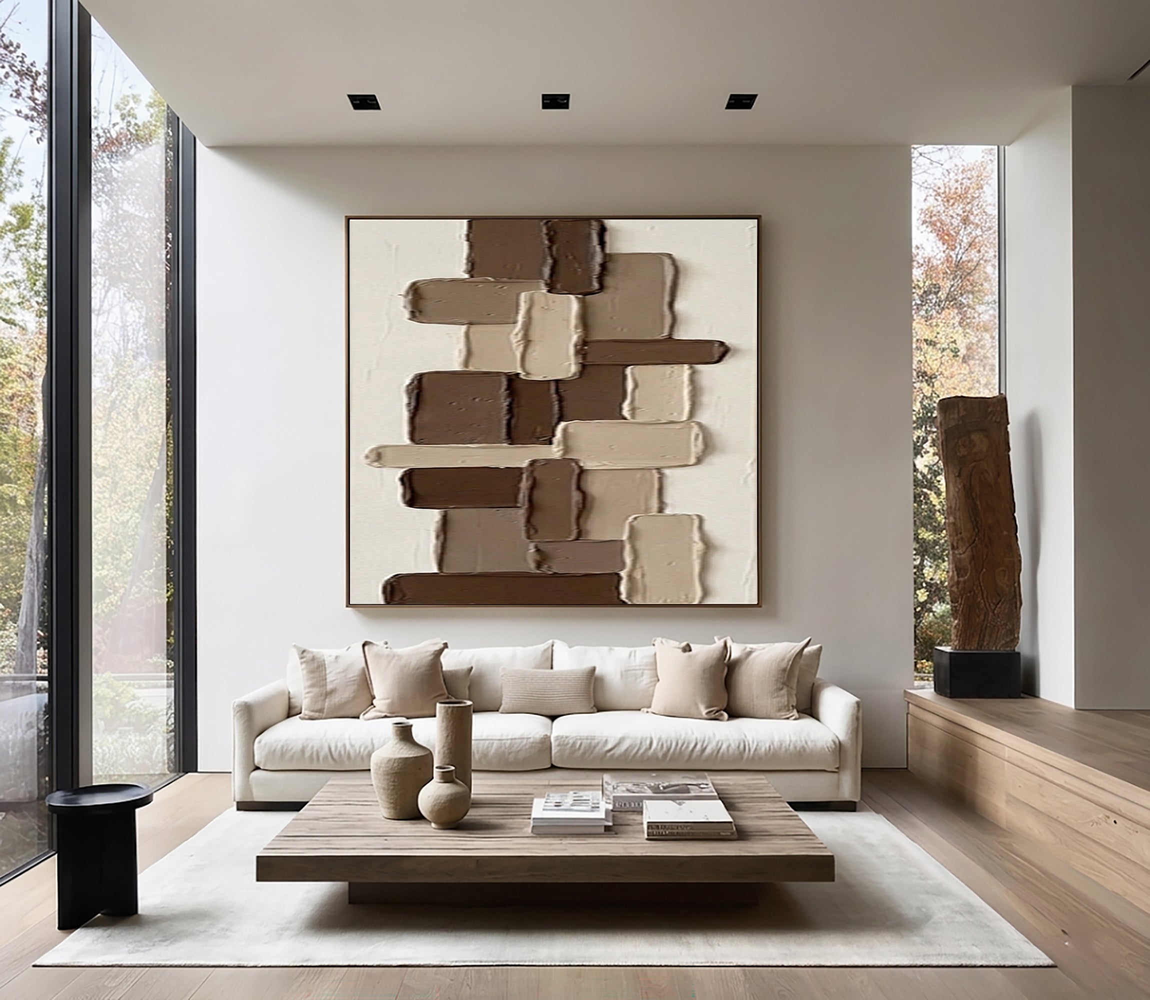 Large Brown Textured Abstract Wall Art Hand Painted Geometric Canvas 