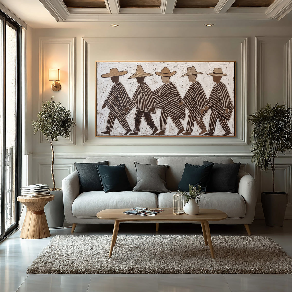 Southwestern Wall Art, Five Walking Figures Painting, Hand Painted Textured Folk Art