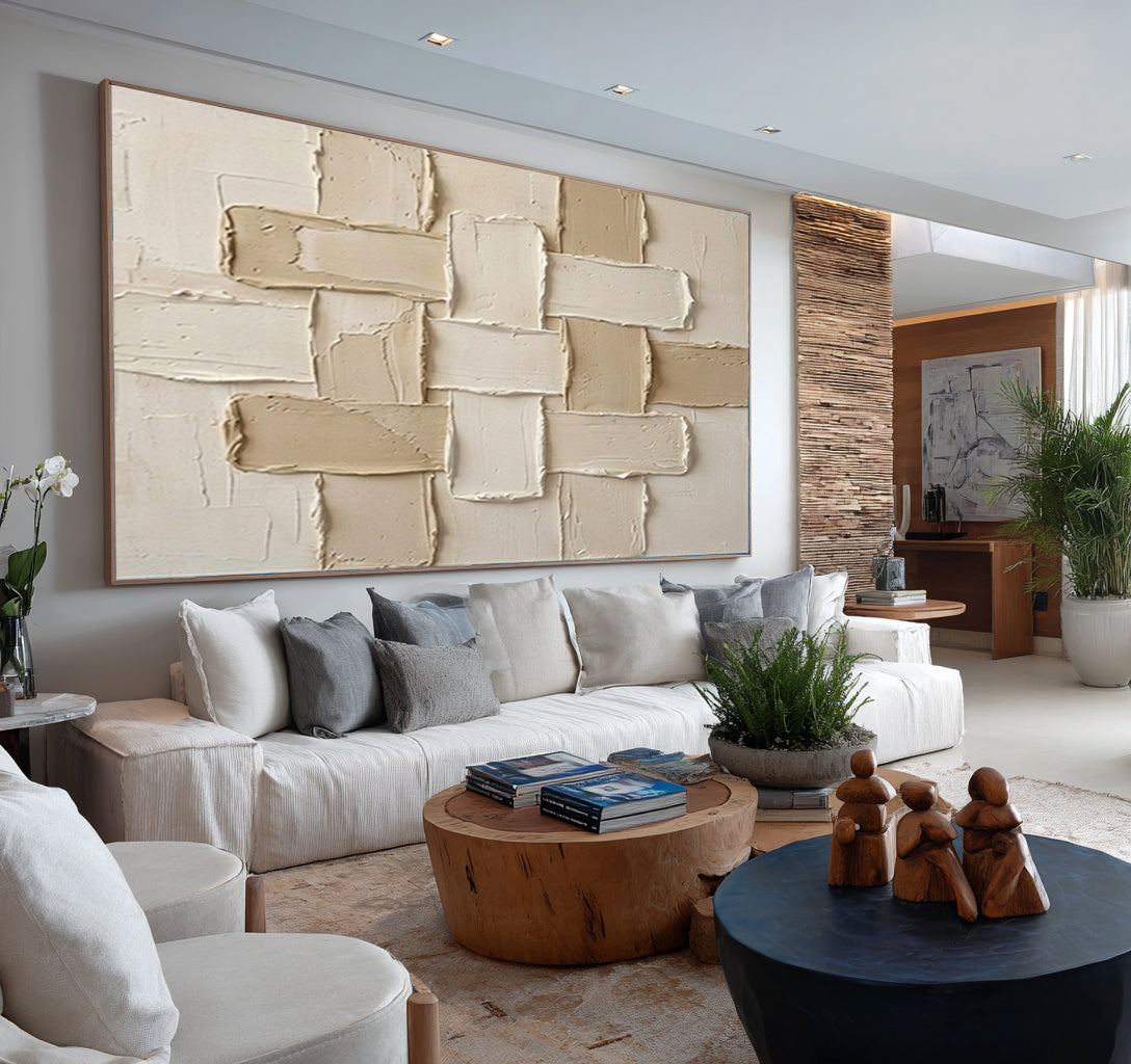 Large Neutral Woven Texture Wall Art Hand Painted Abstract Canvas | KeiraArt