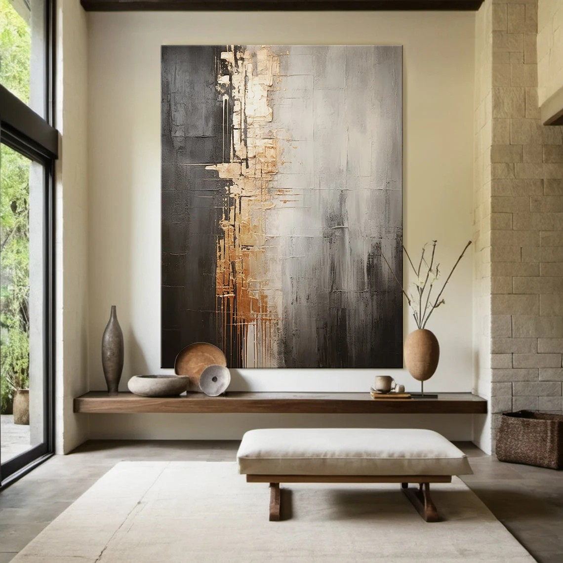 Textured Gold and Black Painting for Modern Home #AP 098