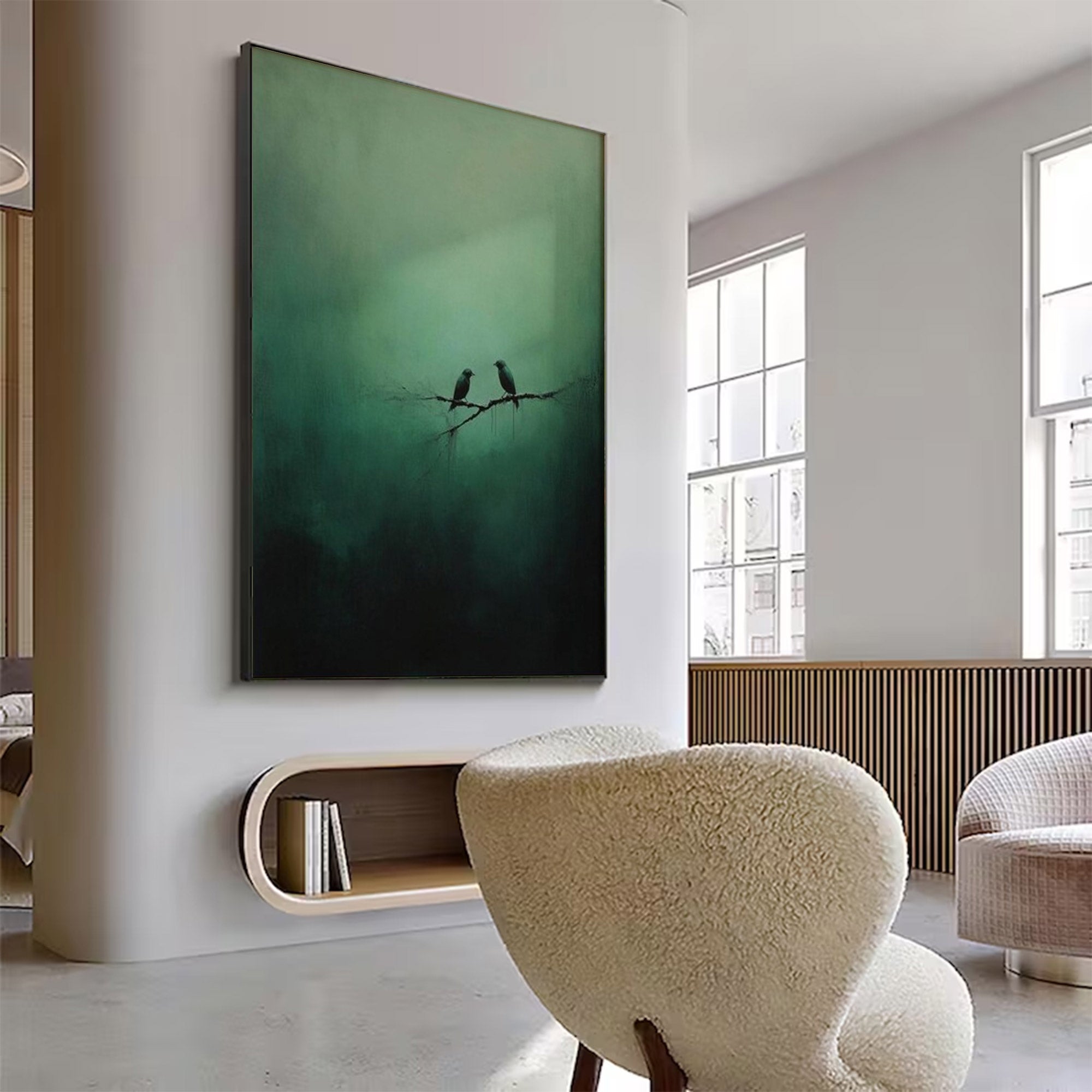Large Abstract Green Painting Birds | KeiraArt #AG 0101