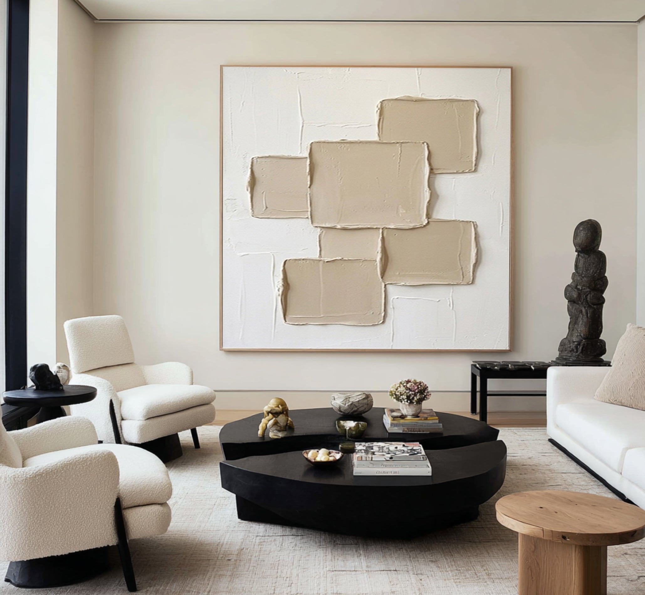 Large Hand Painted Texture Wall Art Modern Neutral Geometric Canvas 
