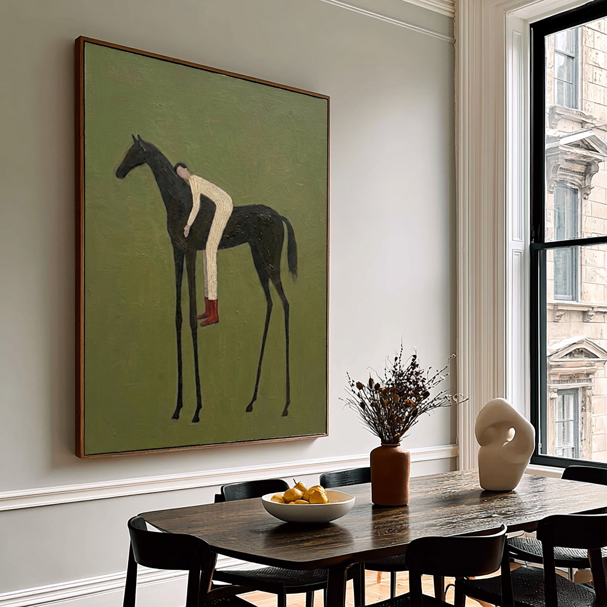 Large Minimal Equestrian Wall Art Horse Rider Oil Painting Cowboy Cowgirl Inspired Vintage Americana Western Artwork Modern Interior Decor