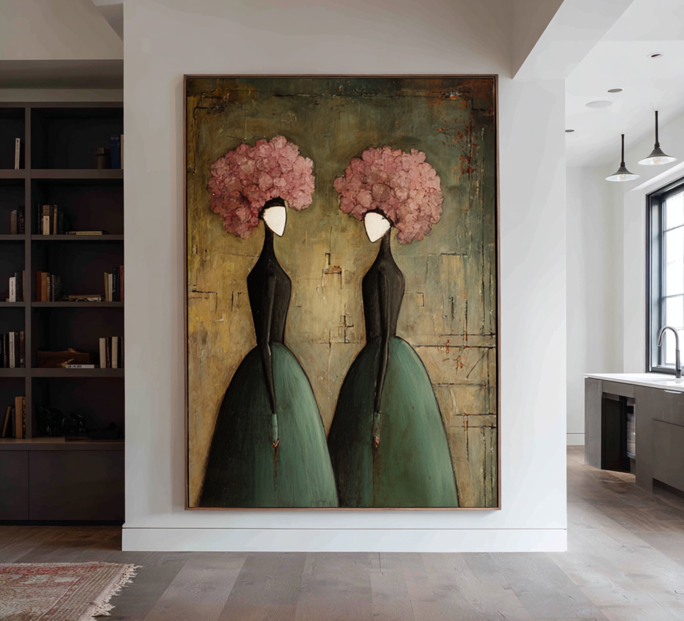 Large Romantic Figure Painting Floral Portrait Canvas Wall Art 