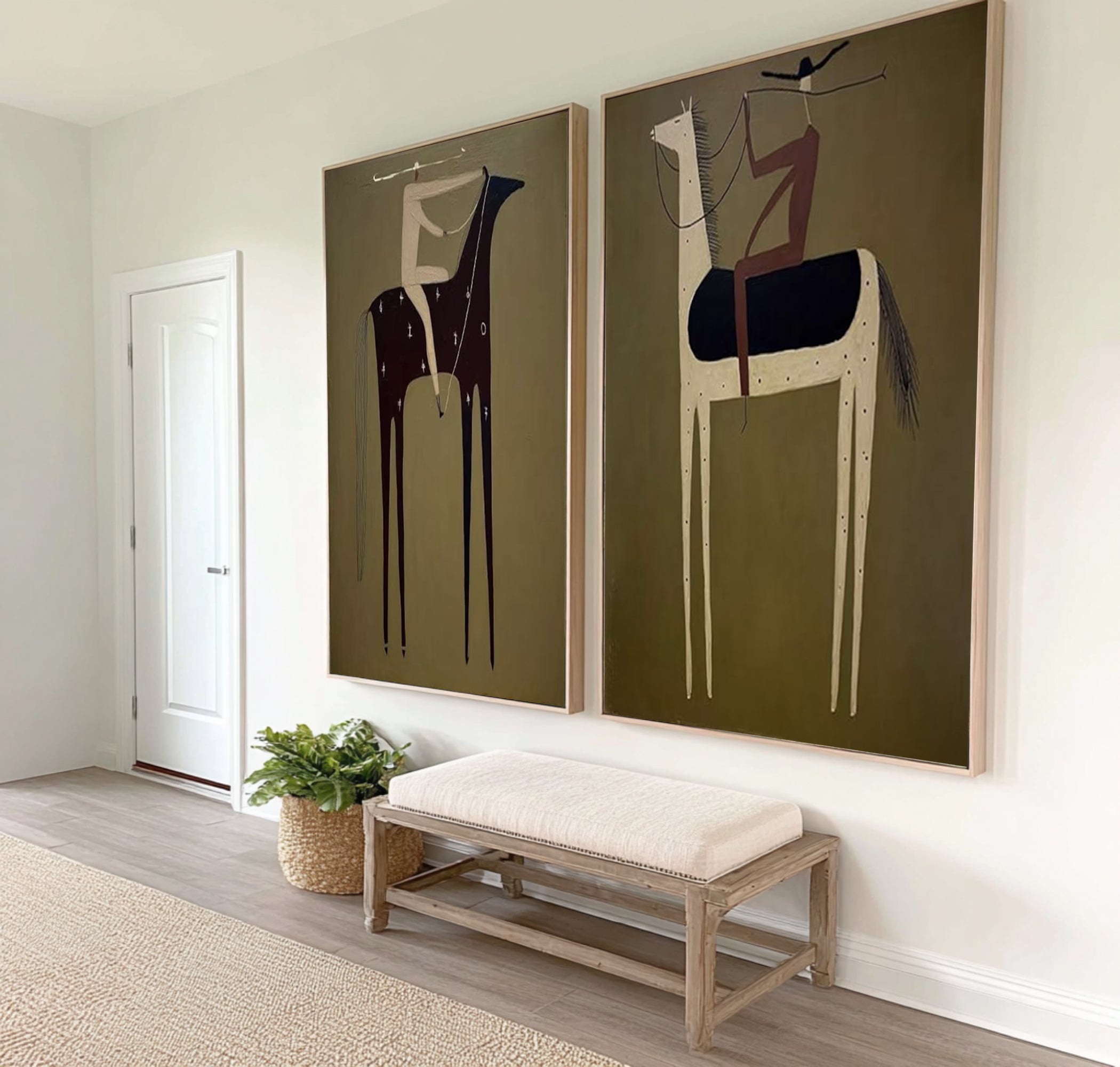 Large Olive Green Horse Wall Art Contemporary Equestrian Diptych | KeiraArt 