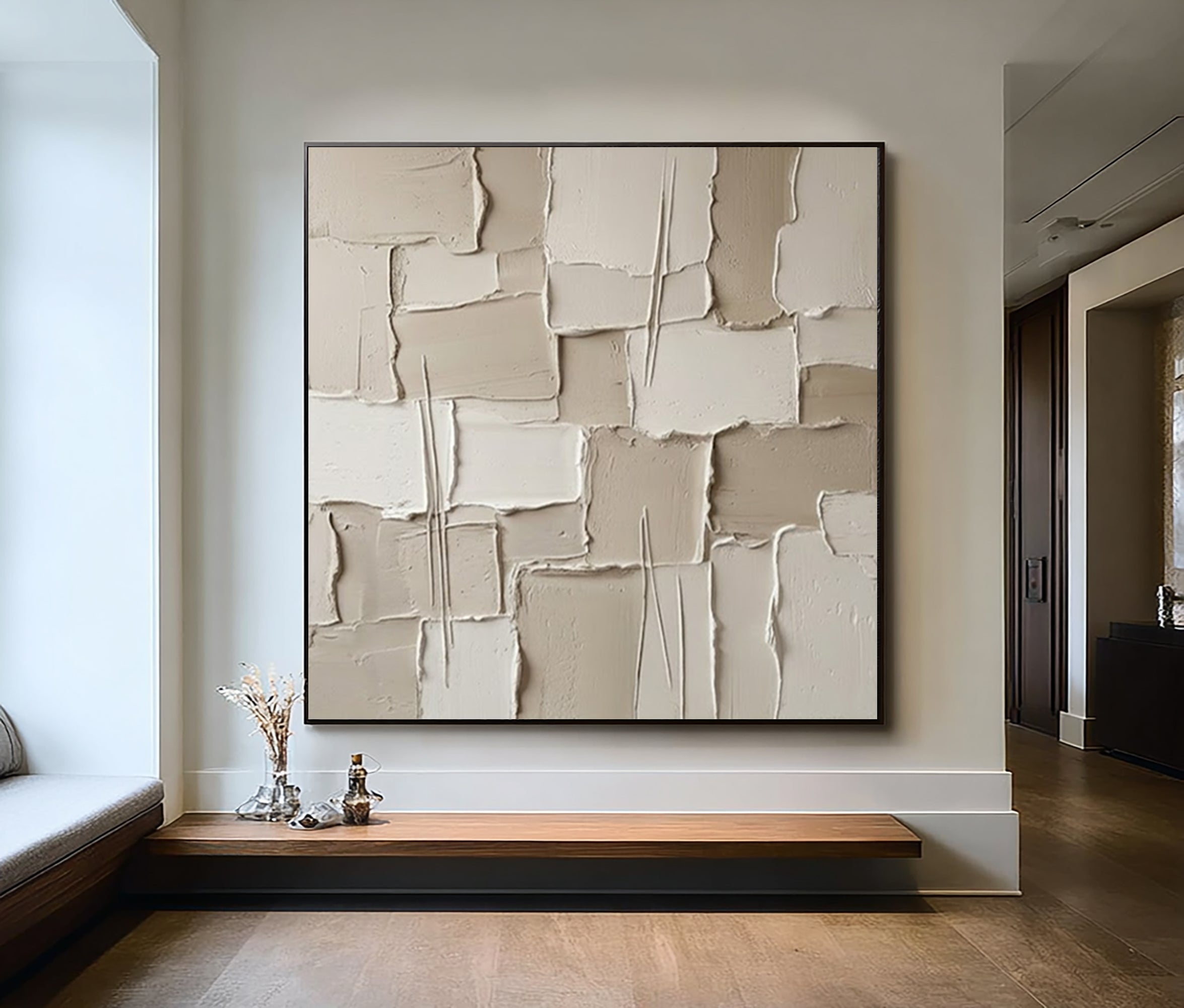 Large Plaster Mosaic Wall Art Neutral Textured Relief Painting