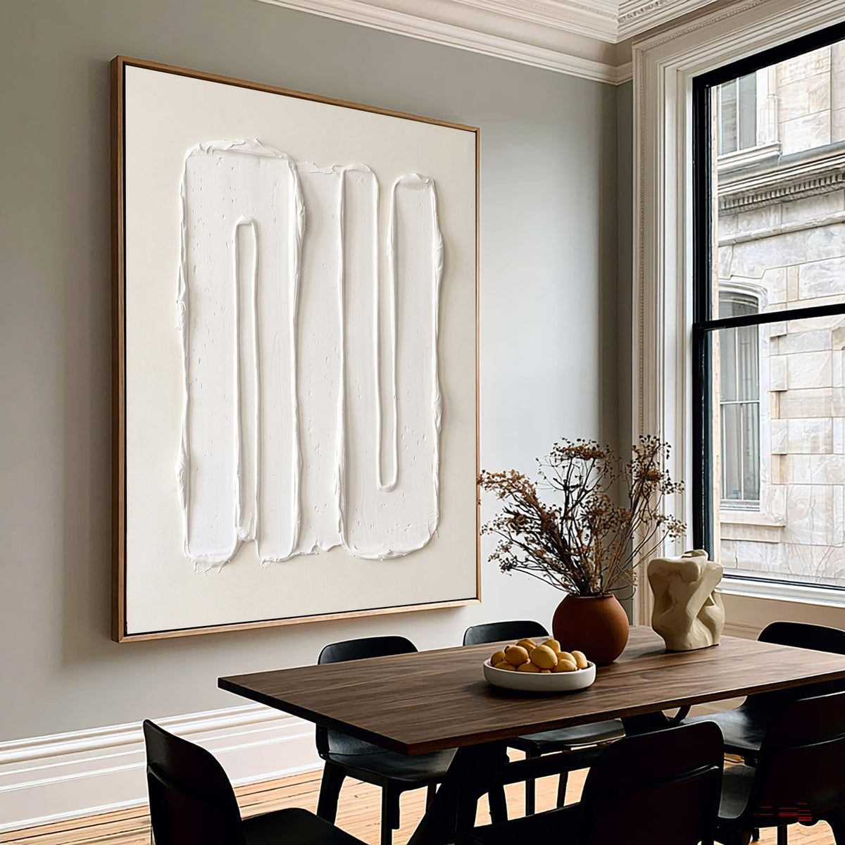 Large Modern Vertical Abstract Texture Wall Art Ivory White 3D Relief Oil Painting Minimalist Sculptural Contemporary Living Room Decor