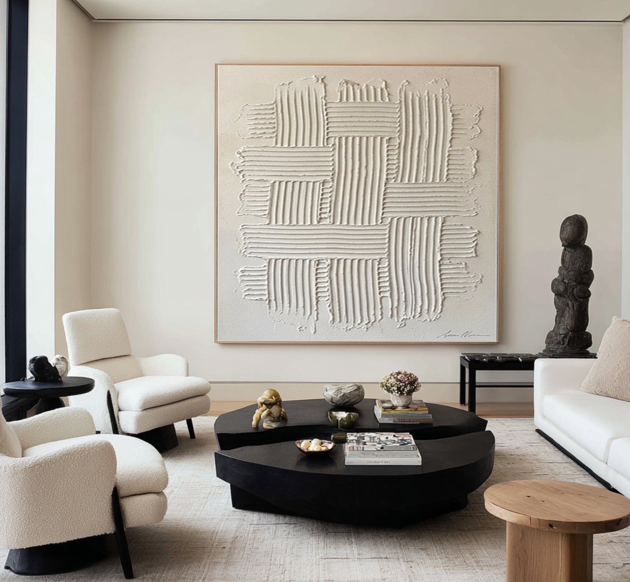 Large Minimalist Texture Wall Art Hand Painted Geometric Canvas 