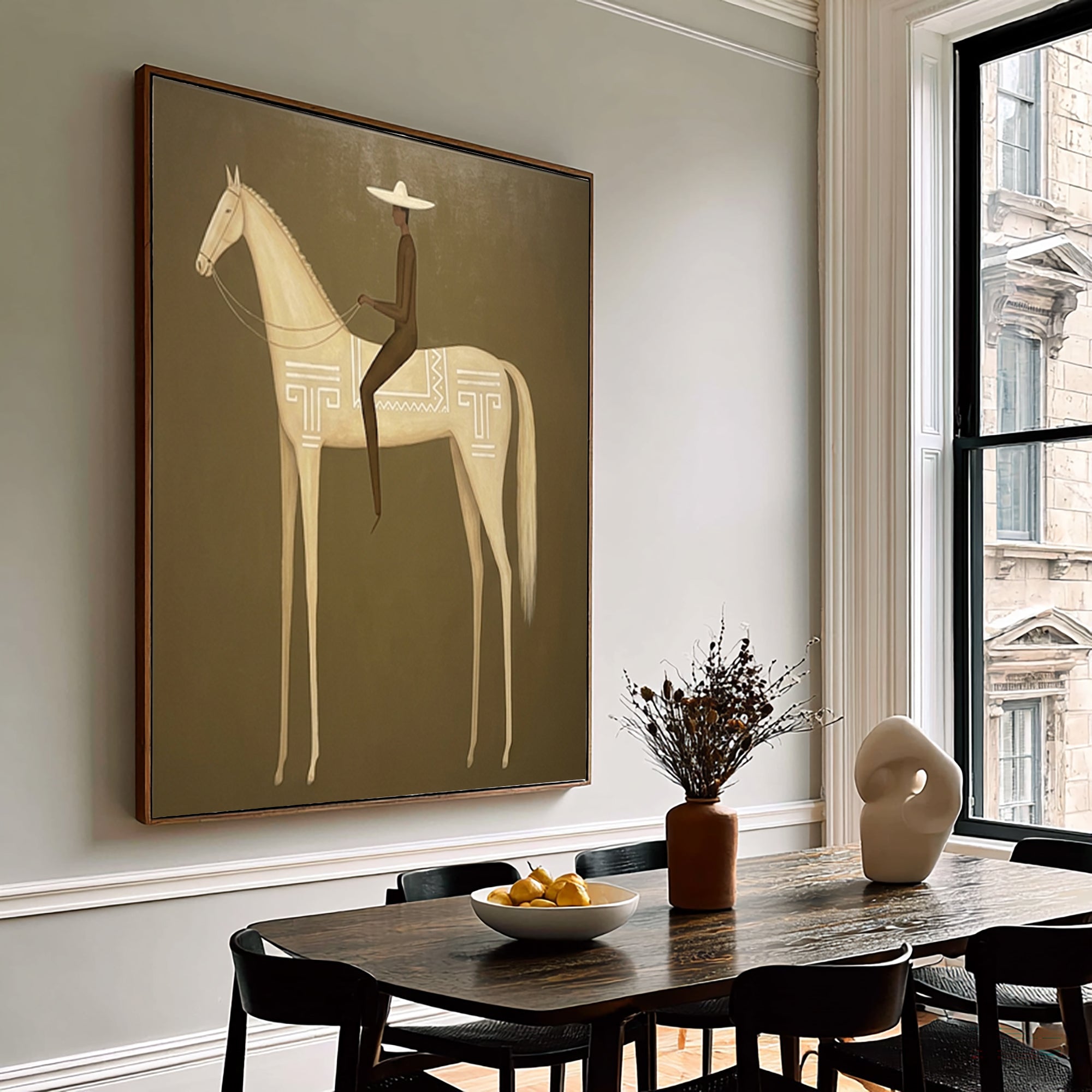 Large Elegant Rider Wall Art Horse Equestrian Oil Painting Cowboy Cowgirl Inspired Vintage Americana Western Artwork Luxury Home Decor