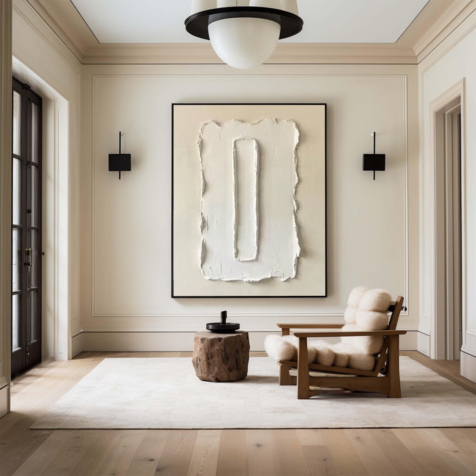 Large Contemporary Relief Wall Art with Soft Ivory Texture Design